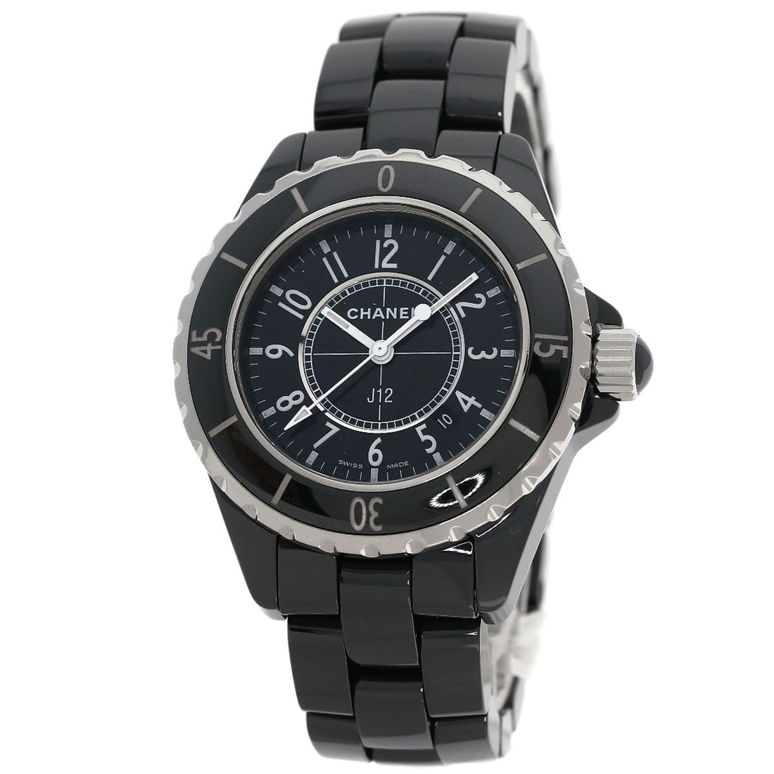Chanel J12 1.3" Watches H0682 Ceramic/ H0682: Chanel J12 1.3" Watches H0682 Ceramic/ H0682 Ceramic case with black bezel and dial, featuring an analog display. This Chanel J12 watch measures 33mm in diameter and has a water-resistant design for e