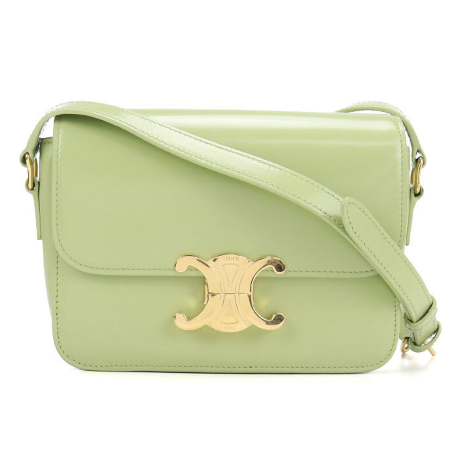 Celine bag shoulder leather: Celine bag shoulder leather Calfskin leather shoulder bag with gold hardware in a vibrant green color. This used Celine bag features a few traces of usage, some scratches and dirt, but remains in