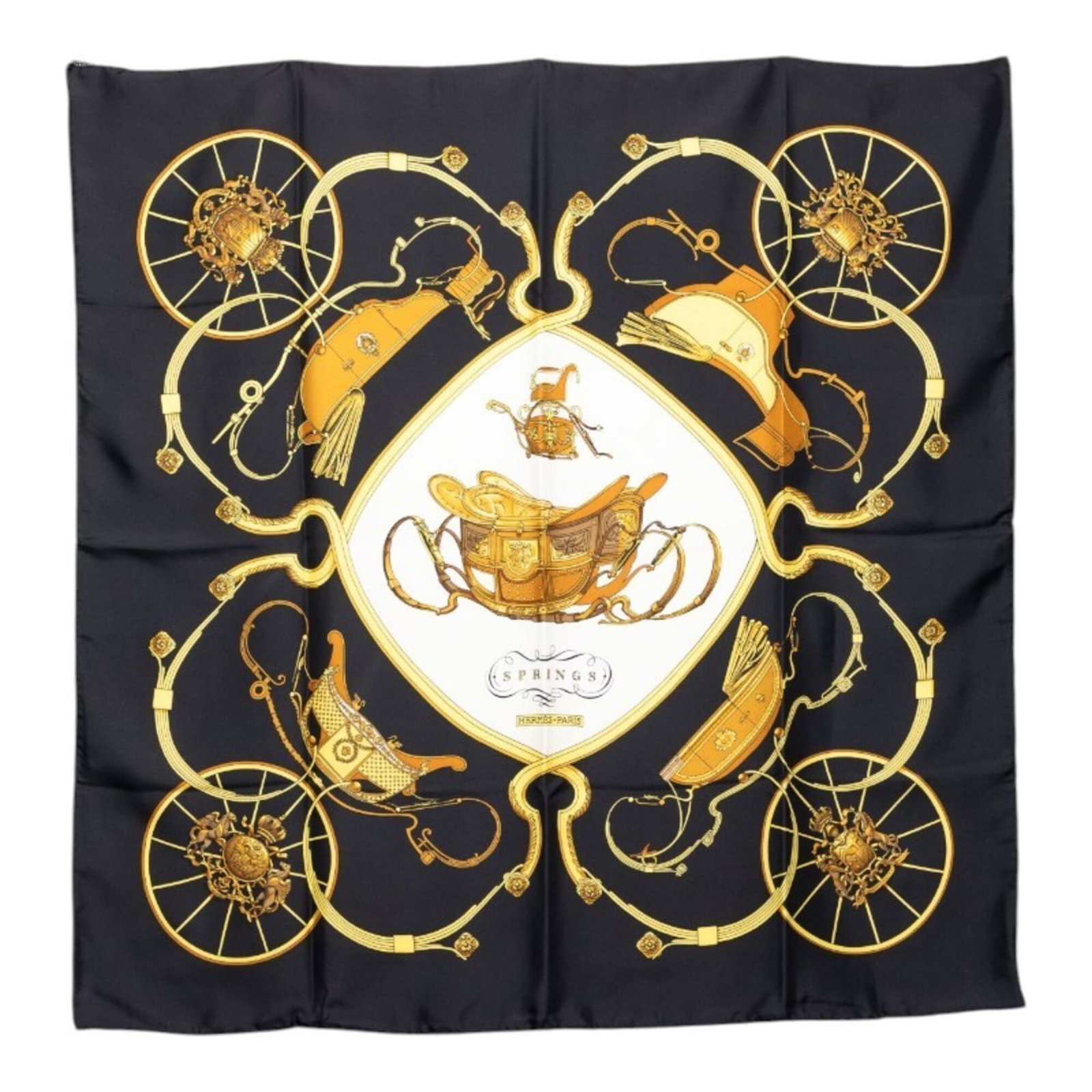 Silk scarf from Hermes: Silk scarf from Hermes Silk scarf from Hermes features a unique black and multi-color design, showcasing the brand's signature elegance. Measuring 88cm x 87cm, it retains its classic charm despite som