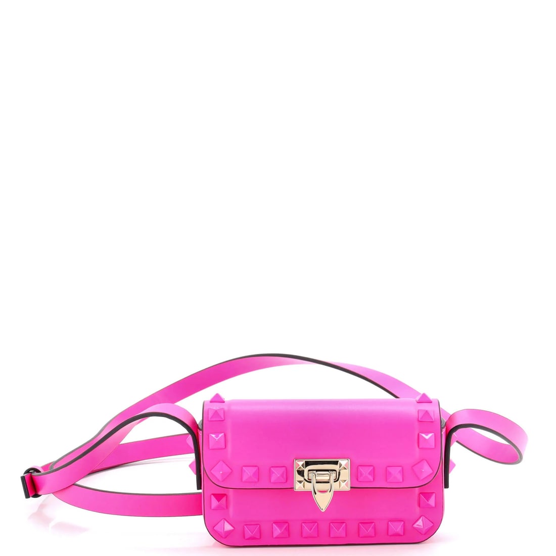 Valentino Garavani Rockstud23 Shoulder Bag Leather Micro: Valentino Garavani Rockstud23 Shoulder Bag Leather Micro The Valentino Garavani Rockstud23 Shoulder Bag Leather Micro in pink leather boasts a sleek, micro design with Rockstud details. Measuring