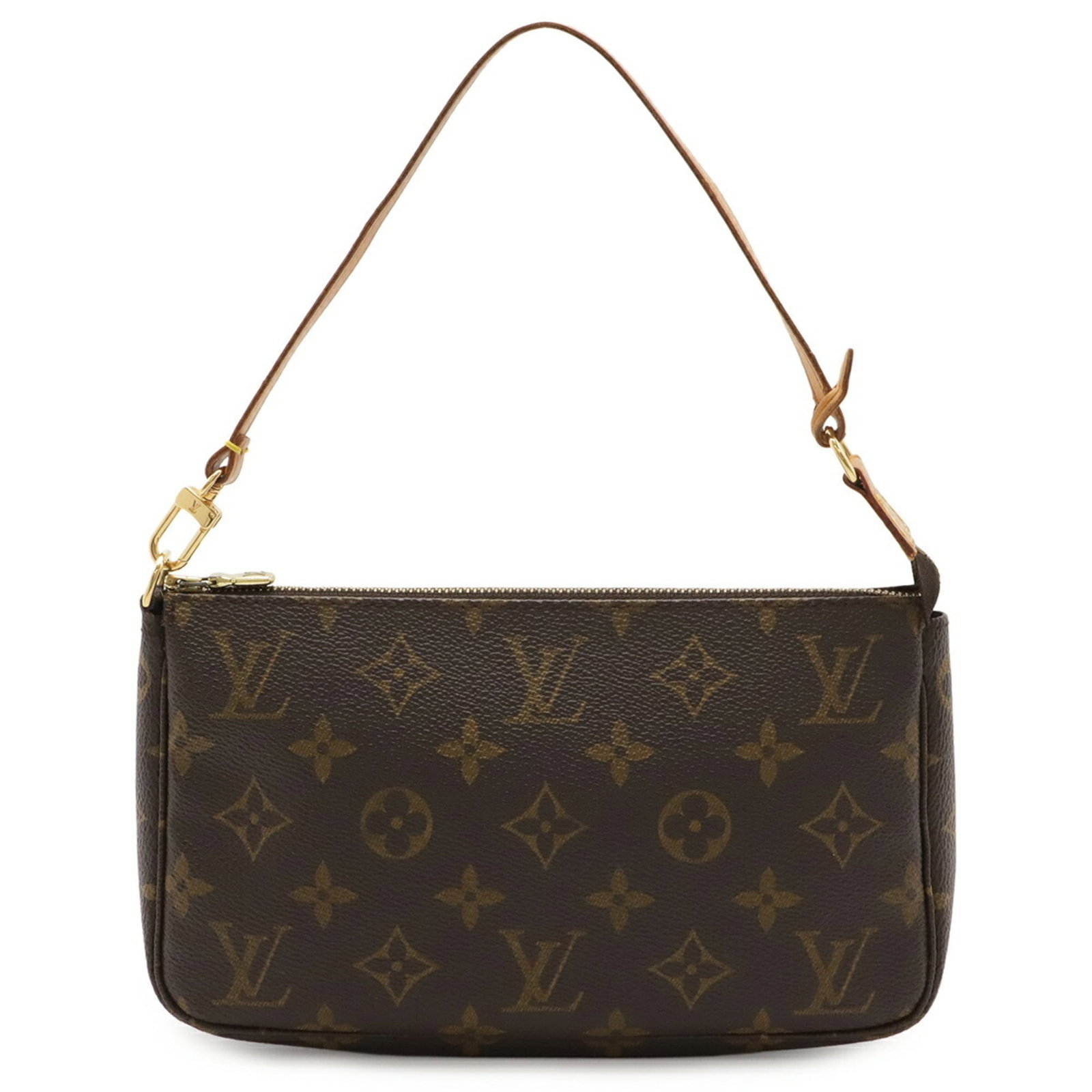 Handbag Pochette Pouch Monogram Canvas Pvc Coated: Handbag Pochette Pouch Monogram Canvas Pvc Coated Monogram canvas and pvc coated exterior add a touch of luxury to this Louis Vuitton pochette pouch. The classic design features a timeless brown