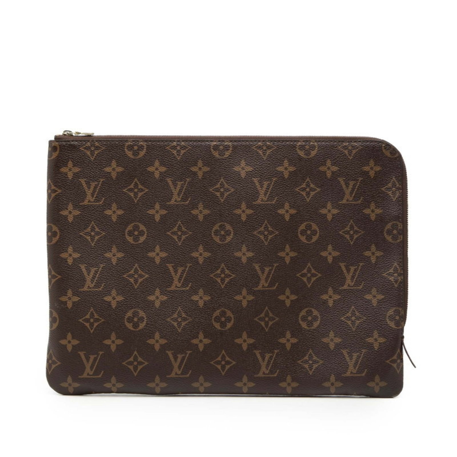 Clutch Bag Monogram Louis Vuitton: Clutch Bag Monogram Louis Vuitton Monogrammed with iconic Louis Vuitton flair, this brown and fuchsia clutch bag boasts a timeless design. Featuring a zipper closure and open pocket for added convenie