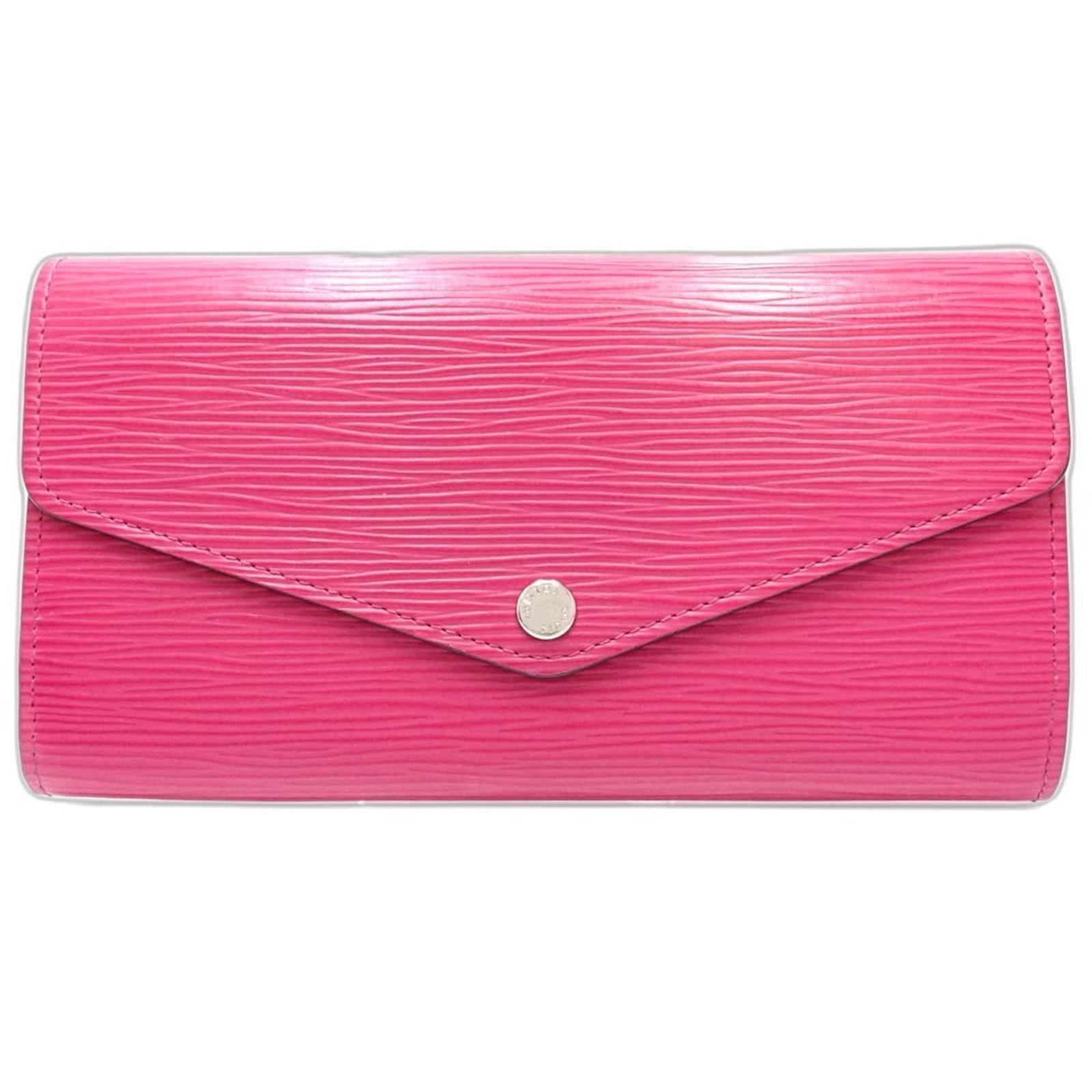 Long Wallet Leather Bi Fold Louis Vuitton: Long Wallet Leather Bi Fold Louis Vuitton Hot pink leather adds a pop of color to this long, bi-fold Louis Vuitton wallet. Measuring 10.5cm x 19cm x 2.5cm, it features a classic design with traces of