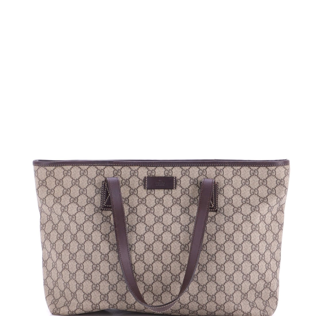 Gucci Canvas Leather Tote Coated Medium Plus GG: Gucci Canvas Leather Tote Coated Medium Plus GG Canvas Coated Medium Plus GG Tote in Brown. This Gucci tote boasts a classic design with a medium size and plus style, featuring a canvas coated exterio