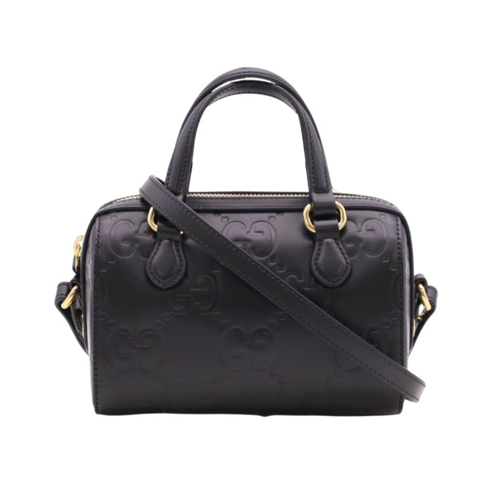 Gucci leather bag: Gucci leather bag Black Gucci leather bag with a classic Boston design, measuring 11cm x 16cm x 9.5cm. The bag features high-quality leather construction and a timeless style that has been well-mainta