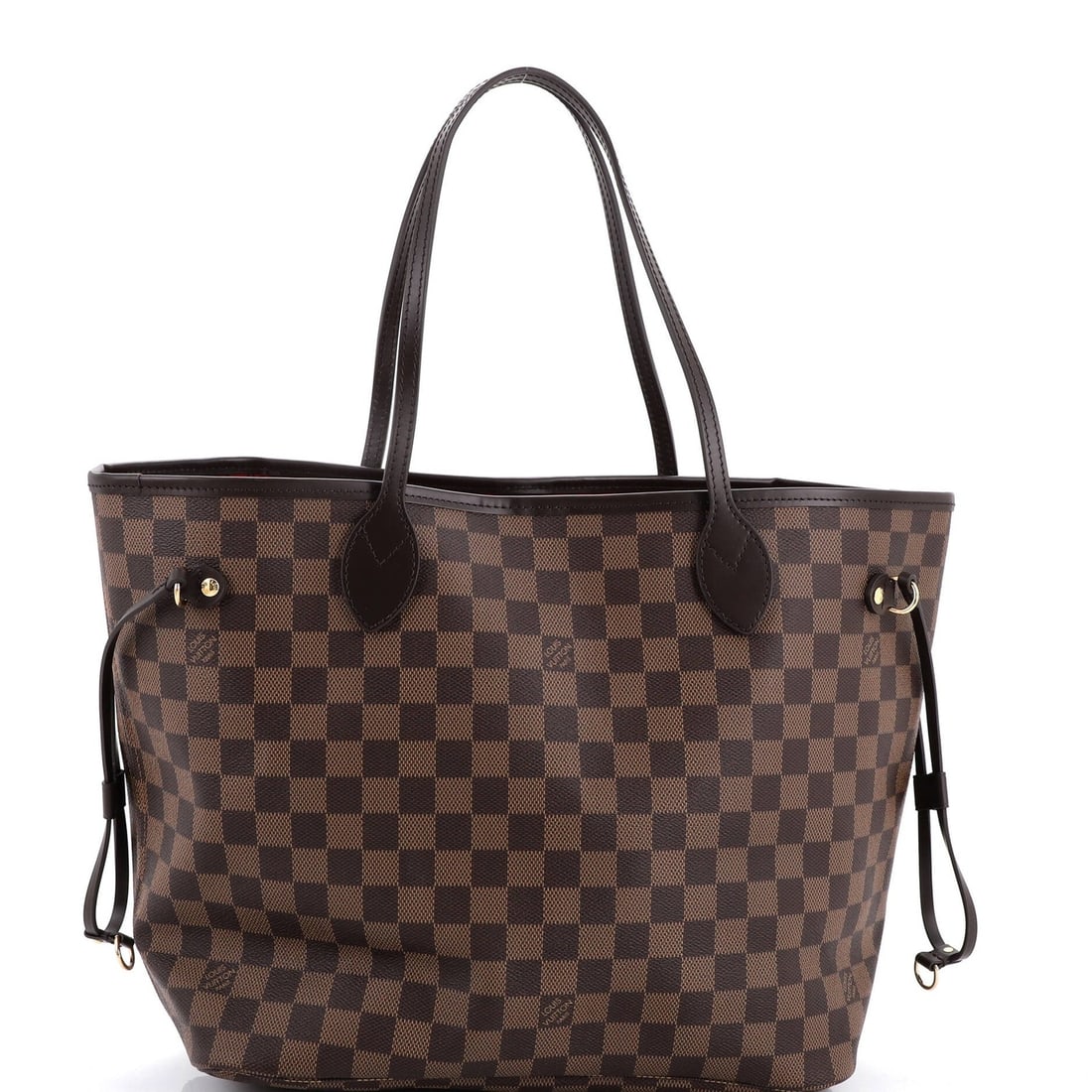 Louis Vuitton Neverfull NM Tote Damier MM: Louis Vuitton Neverfull NM Tote Damier MM Brown Louis Vuitton Neverfull NM Tote Damier MM with heavy edge wear, scuffs, and minor creases. This canvas-coated tote measures 11" tall, 12" wide, and 7"