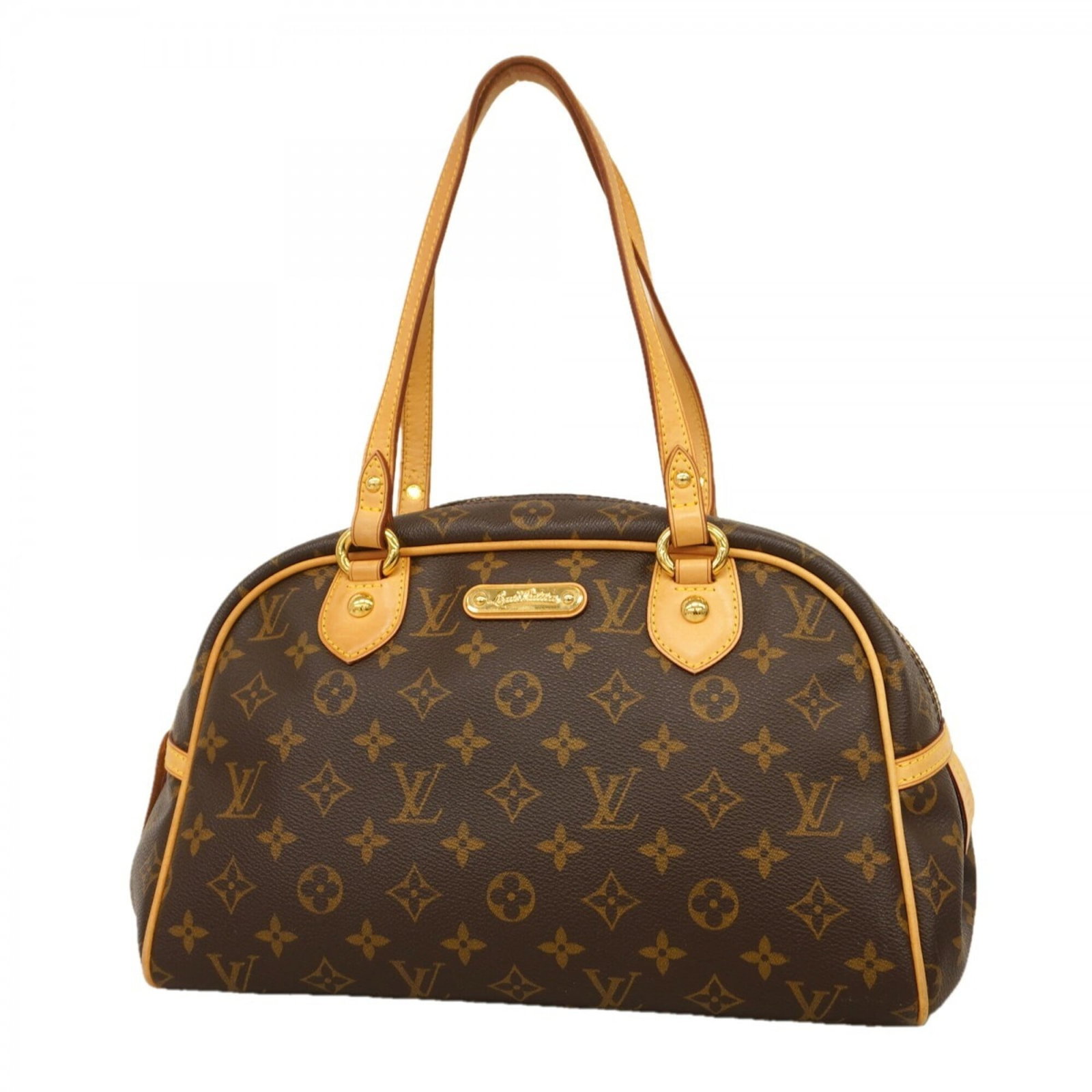 Handbag by Louis Vuitton: Handbag by Louis Vuitton Brown Louis Vuitton handbag with a classic design, measuring 20cm x 32cm x 15cm. The bag shows signs of usage, including scratches and dirt, but remains in good condition over