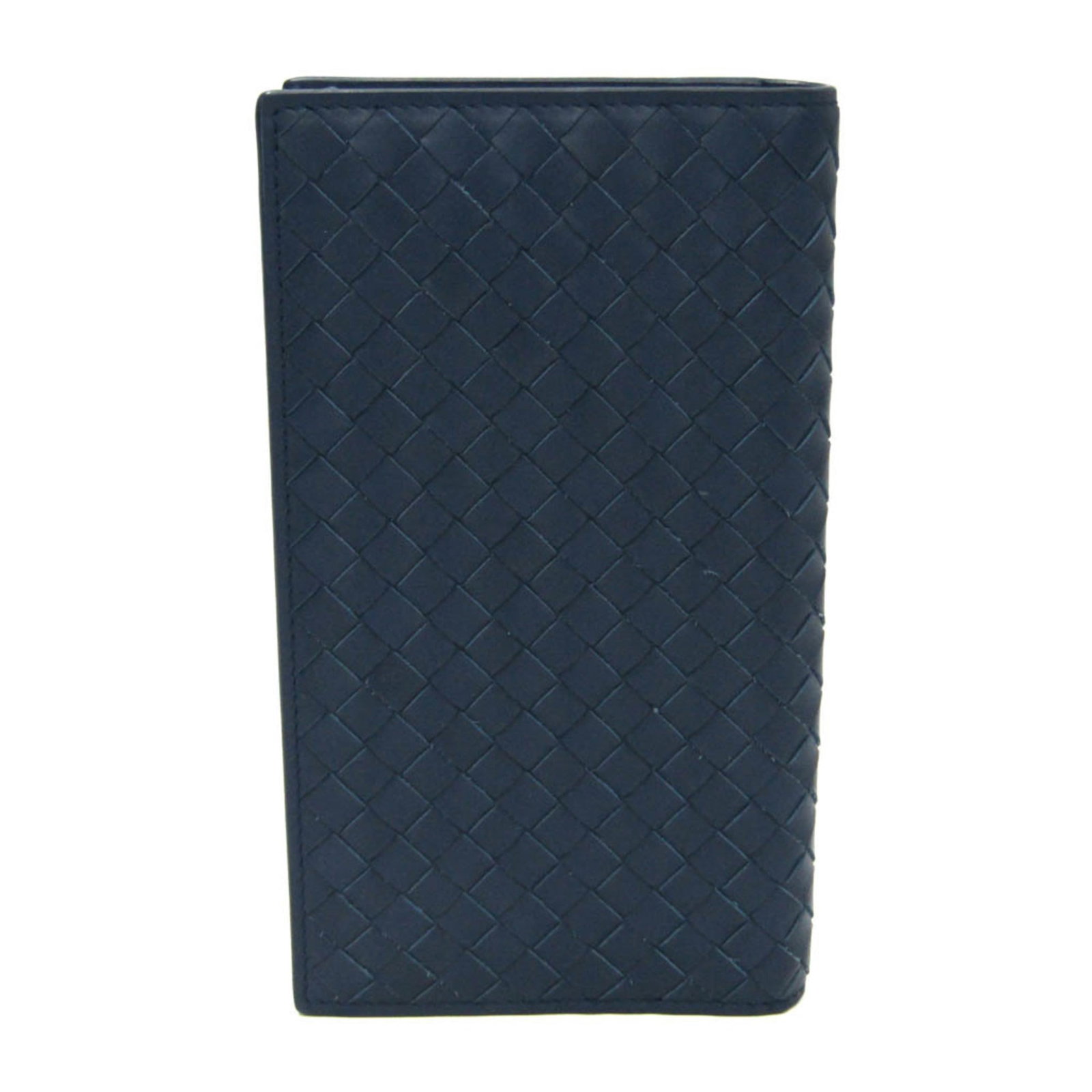 Leather Wallet Long Bi Fold Bottega Veneta: Leather Wallet Long Bi Fold Bottega Veneta Navy leather long bi-fold wallet from Bottega Veneta, featuring a coin purse and bill slot on one side and multiple card slots and a pocket on the other.