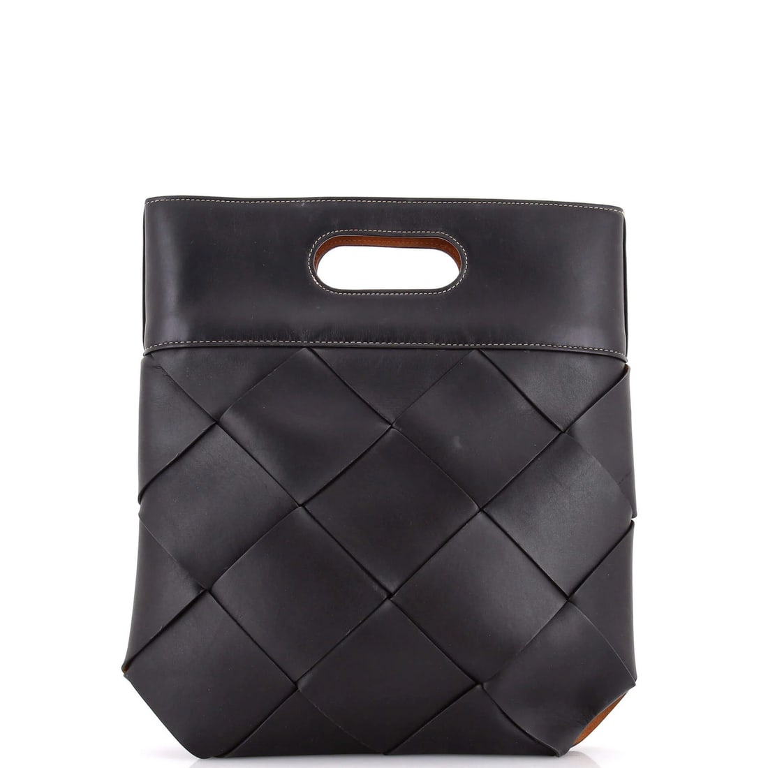 Intrecciato Leather Slip Maxi Small Tote Bottega Veneta: Intrecciato Leather Slip Maxi Small Tote Bottega Veneta Small Intrecciato Leather Slip Maxi Tote in Black with Suede Interior, featuring scuffs and minor discoloration on exterior handles and straps,