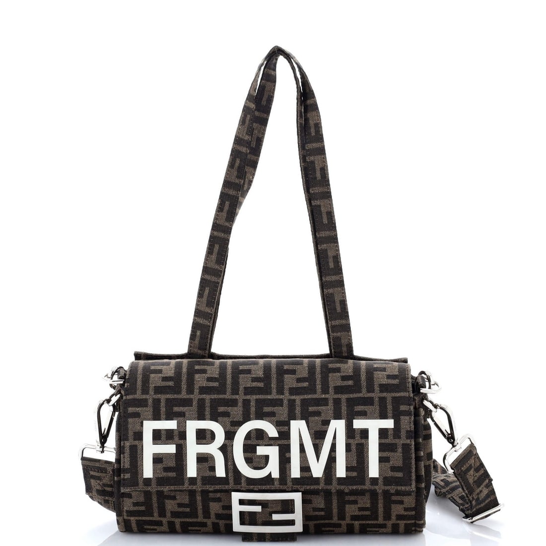 Fendi x FRGMT Foldable Baguette Bag Zucca Canvas: Fendi x FRGMT Foldable Baguette Bag Zucca Canvas The Fendi x FRGMT Foldable Baguette Bag Zucca Canvas offers a unique blend of style and functionality. Made from high-quality fabric, this shoulder