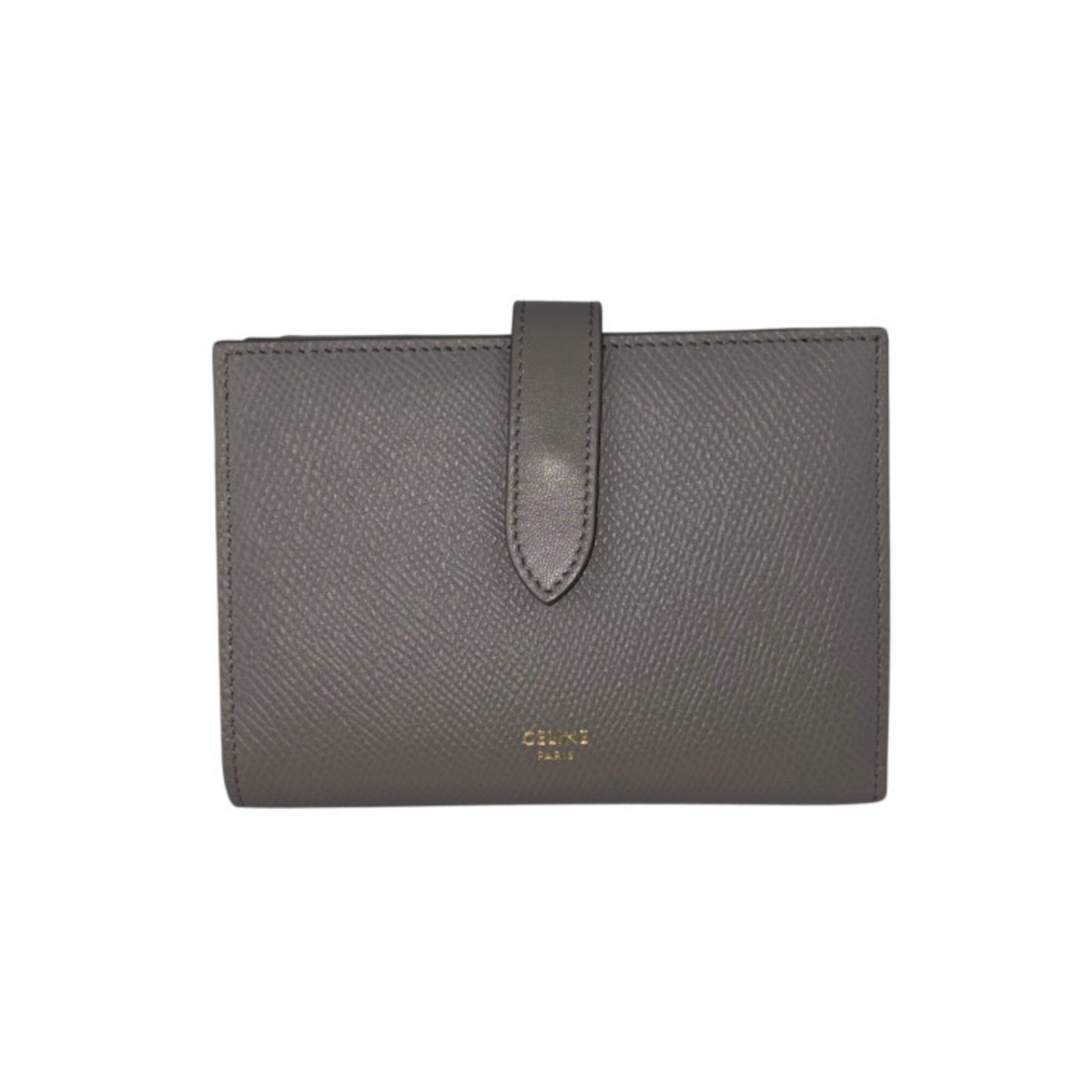 Celine Wallet Bi Fold Leather: Celine Wallet Bi Fold Leather Grayish Celine Bi Fold Leather Wallet, with traces of usage and minor scratches. The leather remains in very good condition, showcasing the subtle wear that comes with