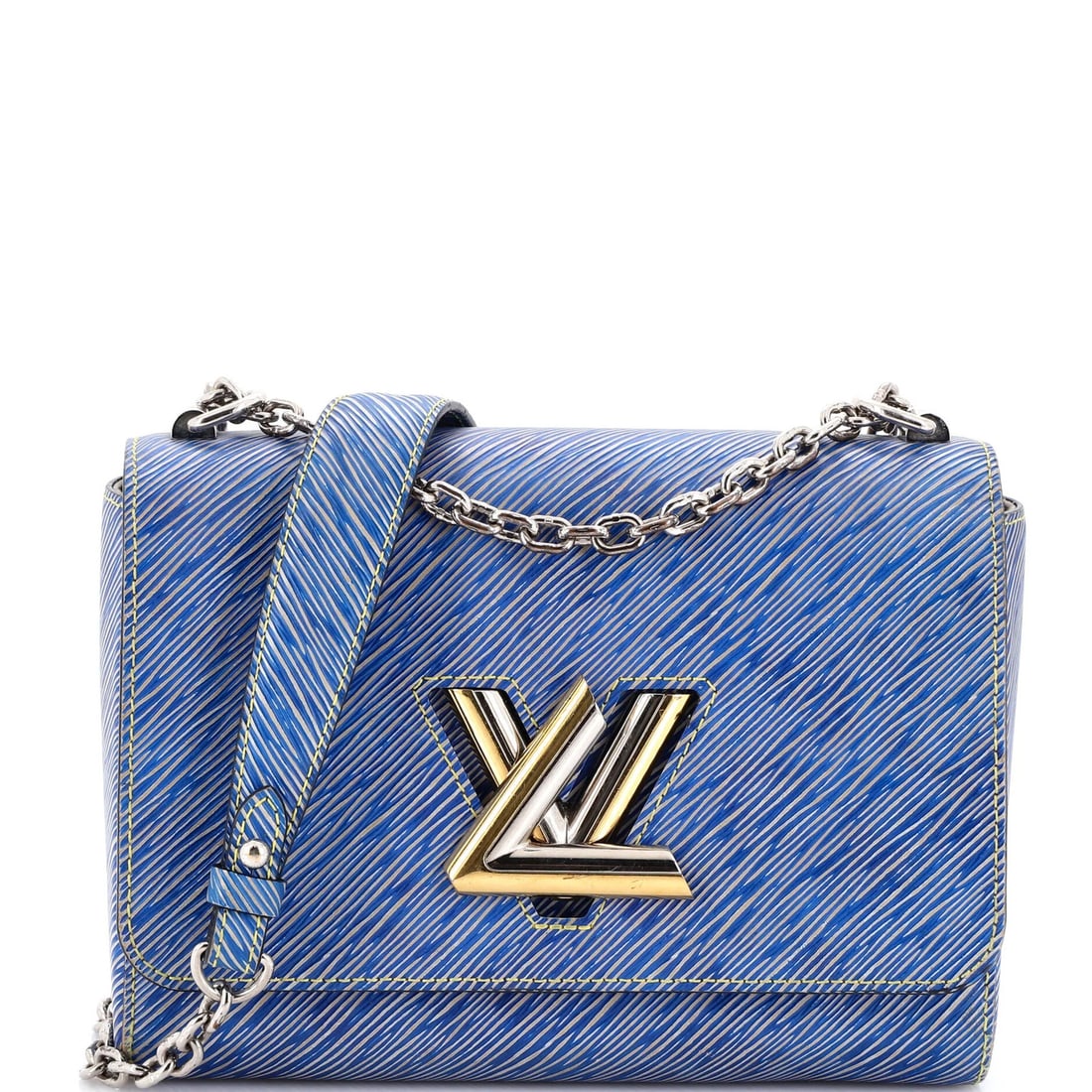 Epi Leather Handbag Twist Louis Vuitton MM: Epi Leather Handbag Twist Louis Vuitton MM Twist Louis Vuitton MM Epi Leather Cross Body Bag in Blue features the iconic Twist design and premium Epi leather exterior, with a neutral microfiber interi