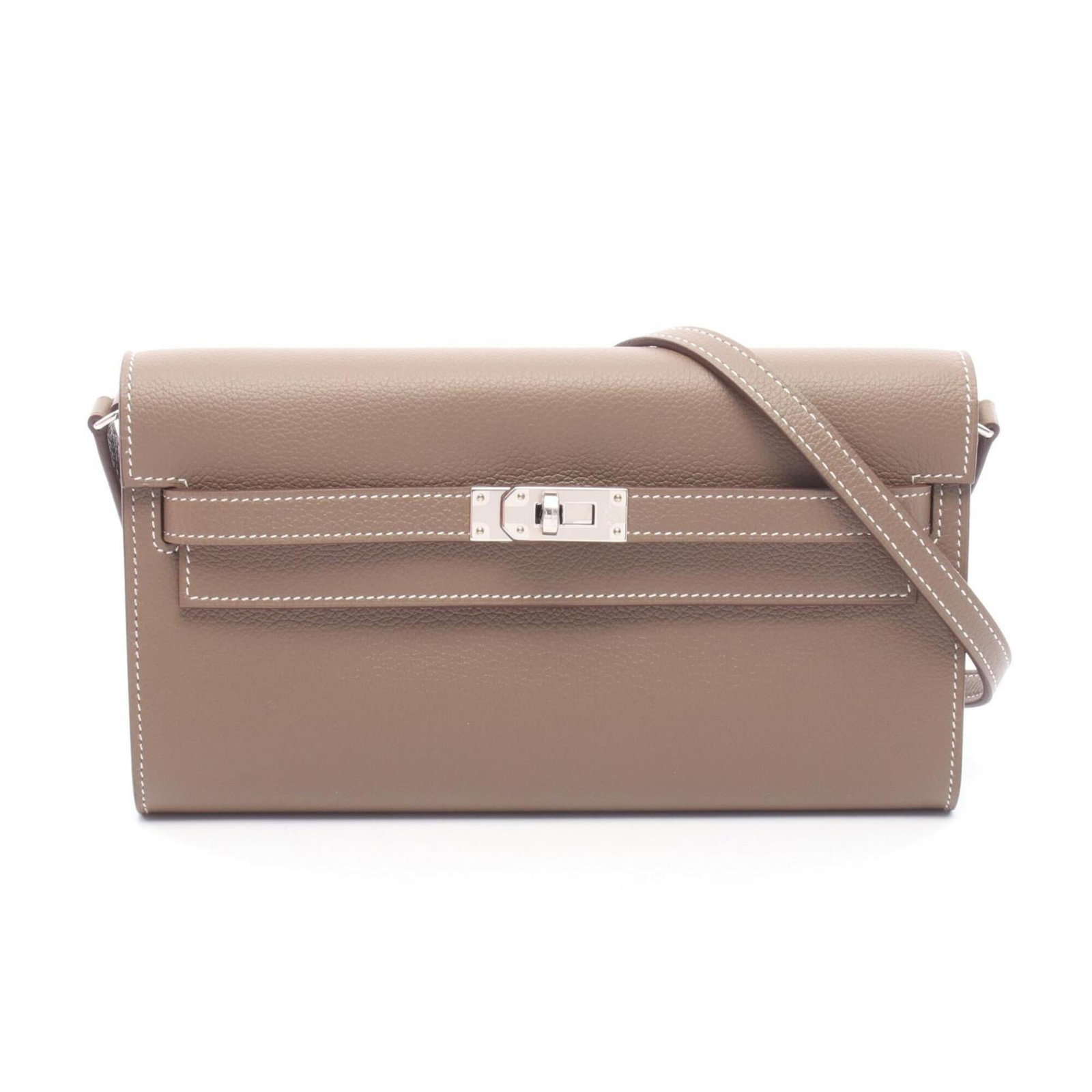 Hermes Handbag Shoulder Bag Leather: Hermes Handbag Shoulder Bag Leather Etoupe Gray leather shoulder bag from Hermes, featuring silver hardware and a classic design. This pre-owned handbag shows some signs of usage, including scratches 