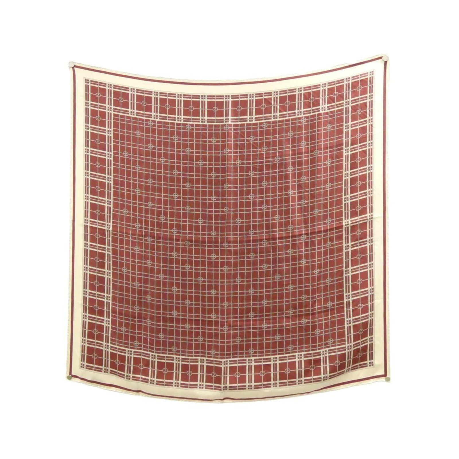 Gucci silk scarf: Gucci silk scarf Silk scarf in beige and brown hues, measuring 95cm x 95cm, crafted from high-quality silk material. The scarf bears a few traces of usage, including some scratches and dirt, but