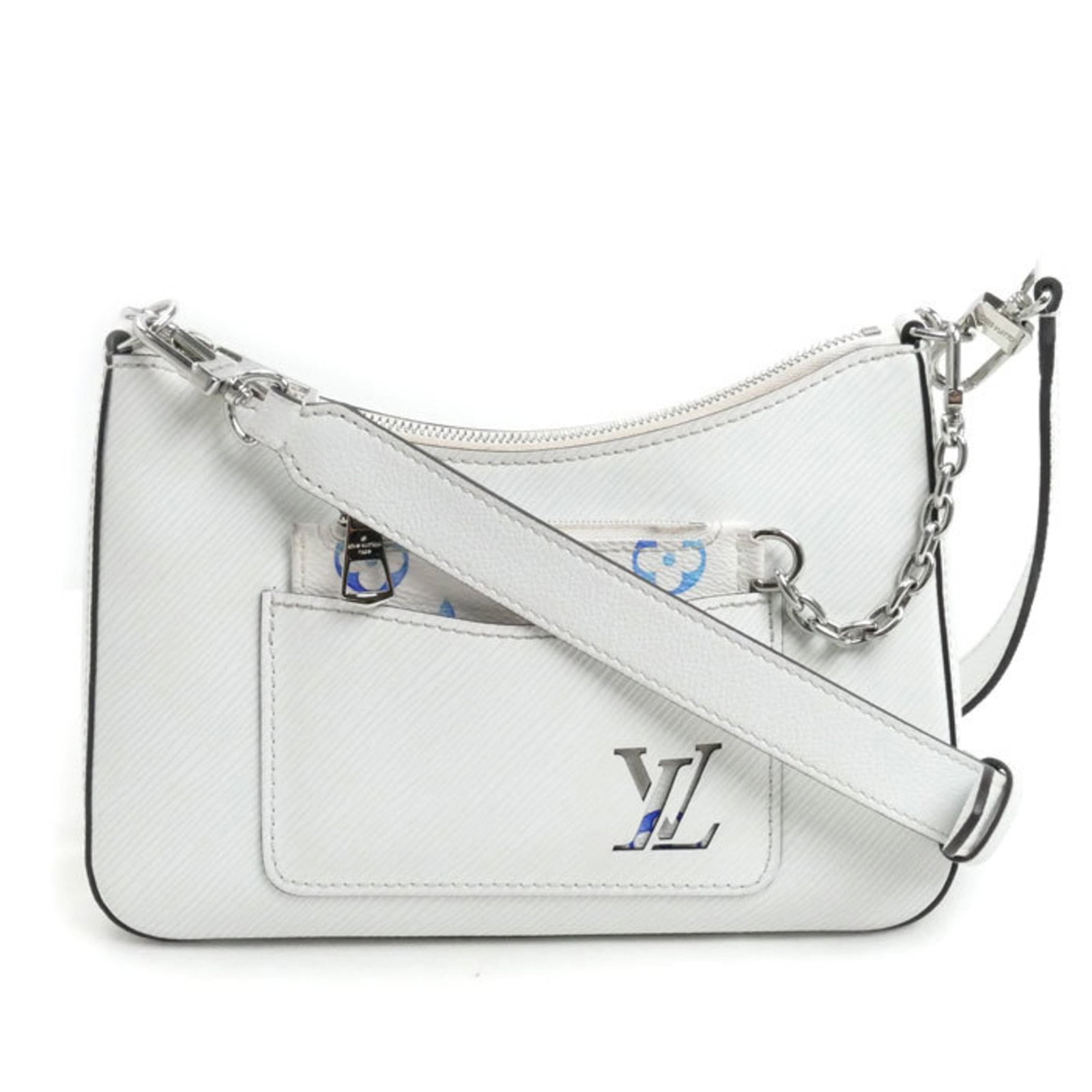 Vuitton Shoulder Bag Epi Leather by Louis: Vuitton Shoulder Bag Epi Leather by Louis White Epi Leather shoulder bag by Louis Vuitton, featuring silver hardware and open pockets for storage. This used bag boasts a classic design with a