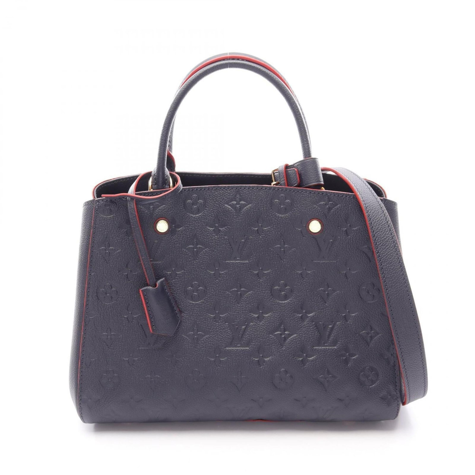 Handbag Leather Louis Vuitton: Handbag Leather Louis Vuitton Navy blue leather Louis Vuitton handbag with a classic design, featuring a 22.5cm x 30cm x 15cm size and a few traces of usage visible on the exterior. The bag's