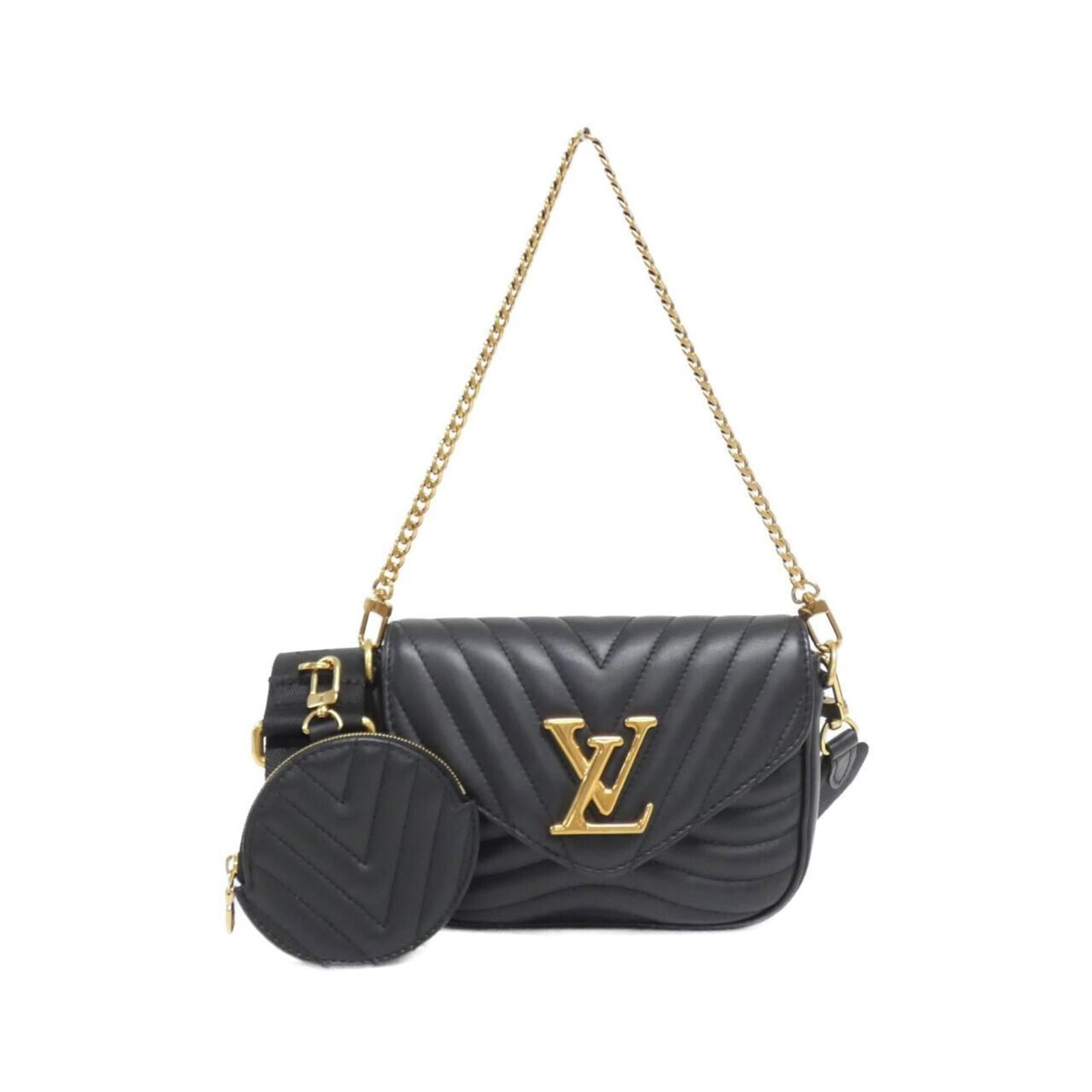 Louis Vuitton Pochette Pouch Shoulder Bag Leather: Louis Vuitton Pochette Pouch Shoulder Bag Leather Black Calf Leather Louis Vuitton Pochette Pouch Shoulder Bag in very good condition, with some scratches and dirt visible. The bag features