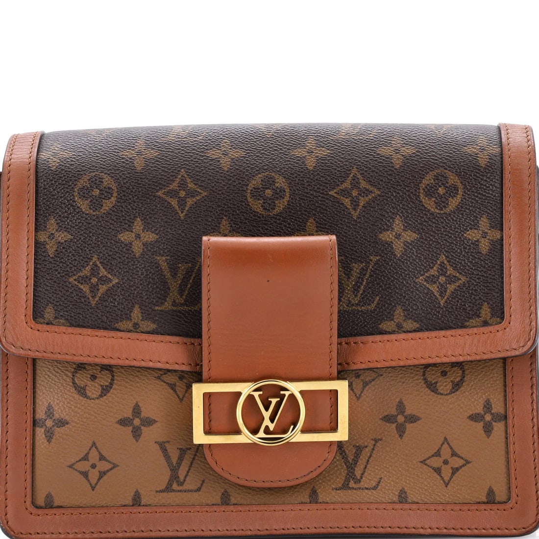 Vuitton Louis Dauphine Shoulder Reverse Monogram Canvas Bag MM: Vuitton Louis Dauphine Shoulder Reverse Monogram Canvas Bag MM The Louis Vuitton Dauphine Shoulder Reverse Monogram Canvas Bag MM boasts a classic design with a timeless appeal. This spacious