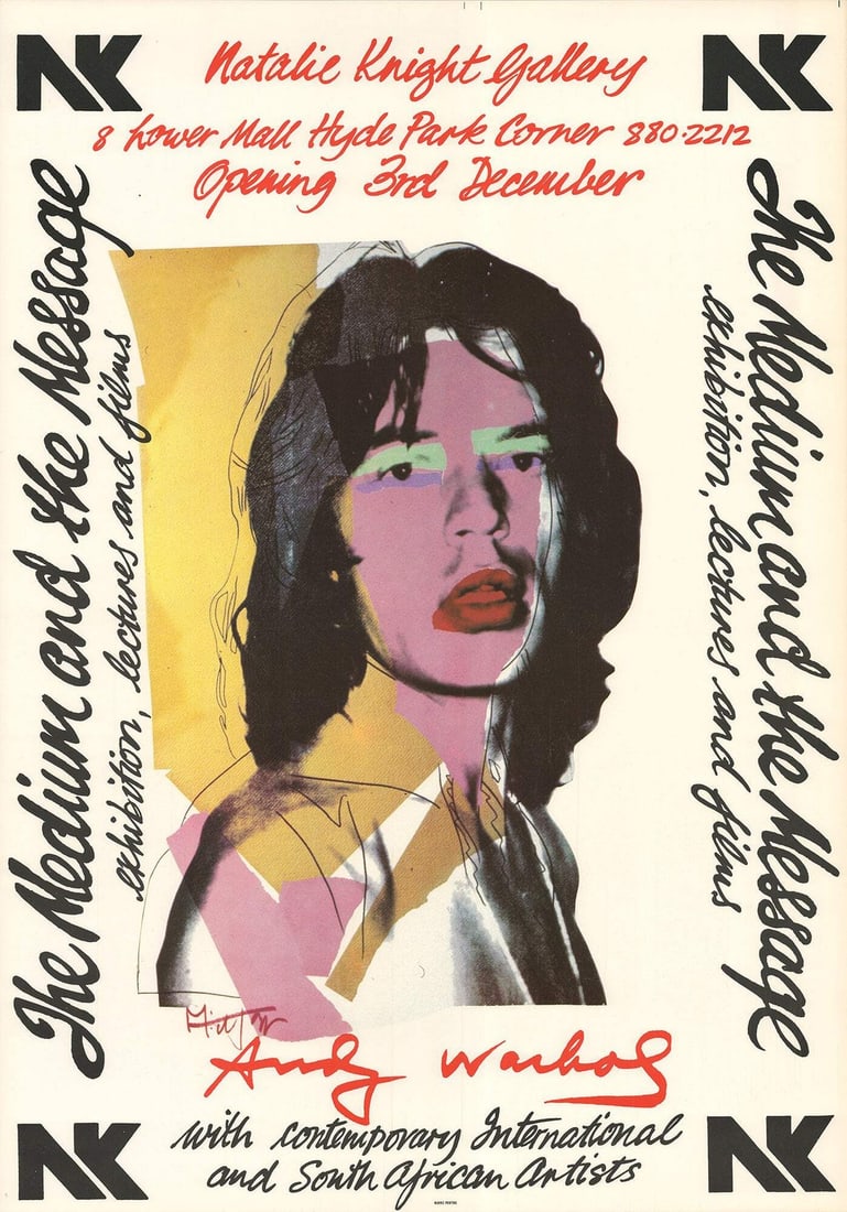 Mick Jagger Poster Warhol Pink Black 28.5" x 20" 1974 Pop Art (1 of 4)