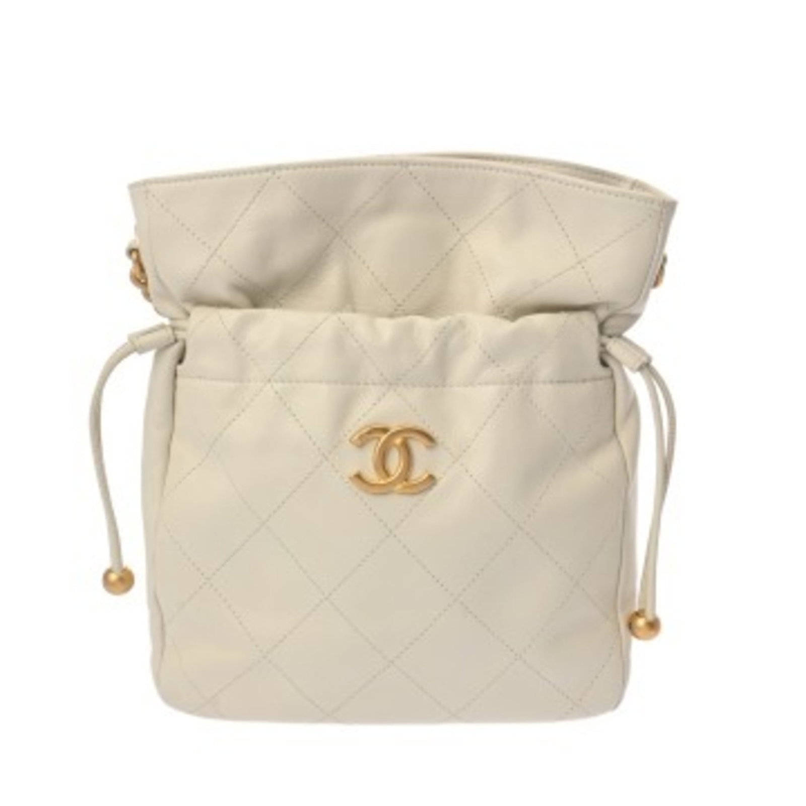 Shoulder bag leather Chanel: Shoulder bag leather Chanel This white leather Chanel shoulder bag features gold hardware and has been well-cared for, with only minor signs of usage visible. The condition is described as very good,
