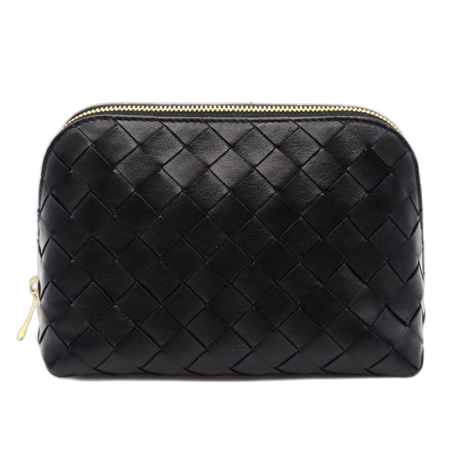 Veneta Leather Intrecciato Pouch: Veneta Leather Intrecciato Pouch The Veneta Leather Intrecciato Pouch boasts a sleek black design with intricate intrecciato patterns, showcasing the signature Bottega Veneta craftsmanship. With its