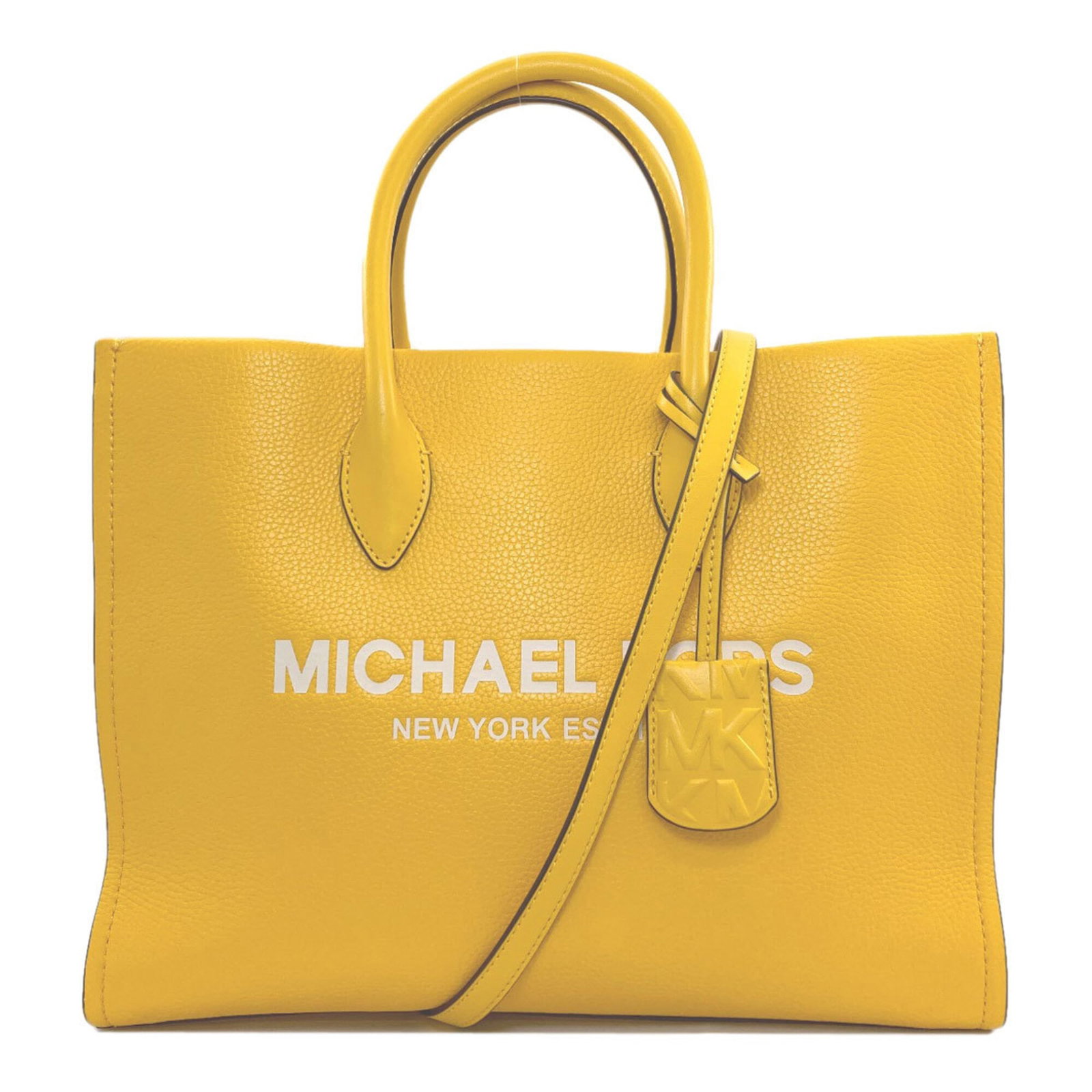 Handbag of Michael Kors Leather: Handbag of Michael Kors Leather This Michael Kors leather handbag boasts a vibrant yellow color and sleek design, measuring 26cm x 35cm x 12cm. With its classic style and durable leather material,