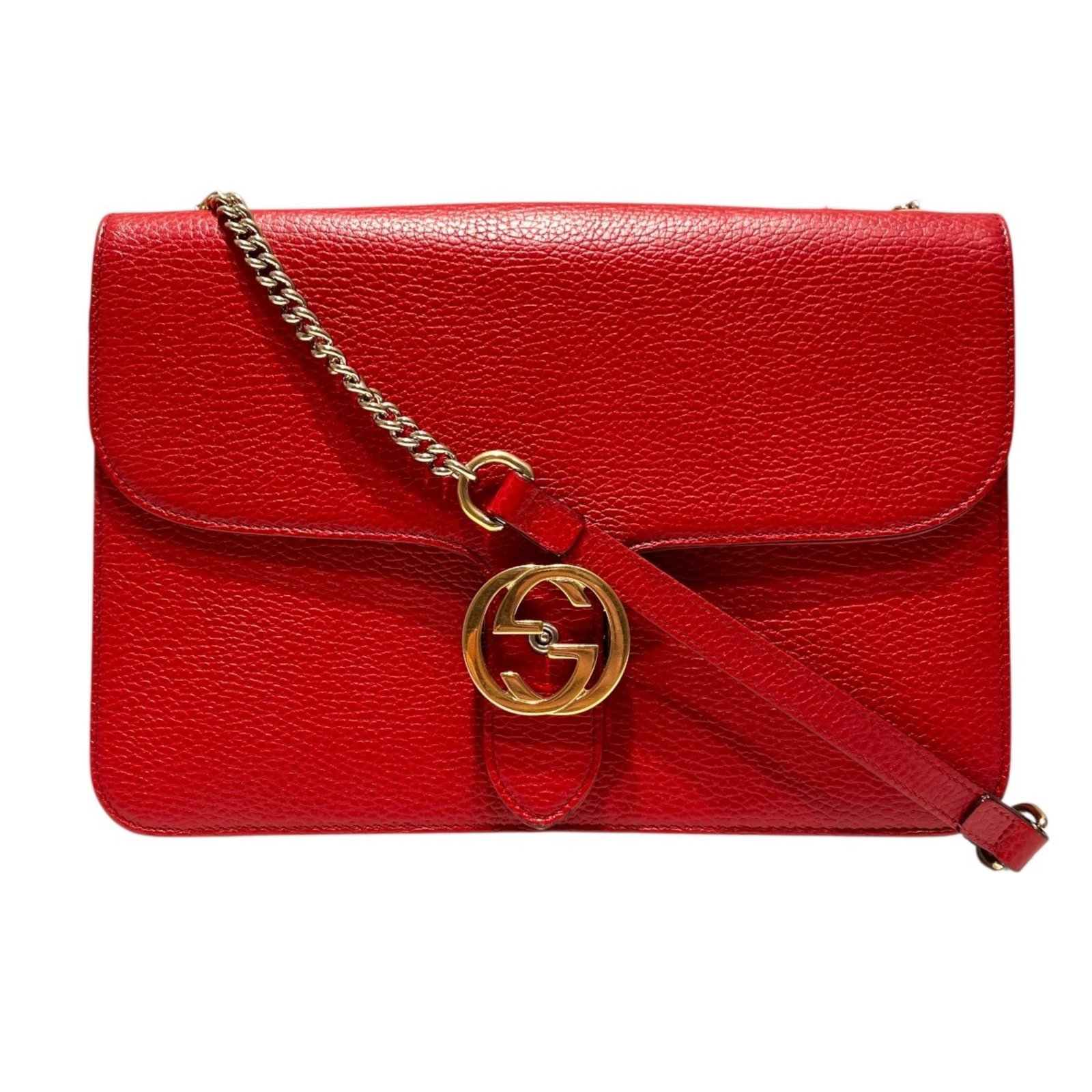 Shoulder Bag Leather Gucci: Shoulder Bag Leather Gucci Red leather shoulder bag from Gucci, featuring a classic design with a few traces of usage and some minor scratches. The bag measures 19cm x 23cm x 5cm and is in very good