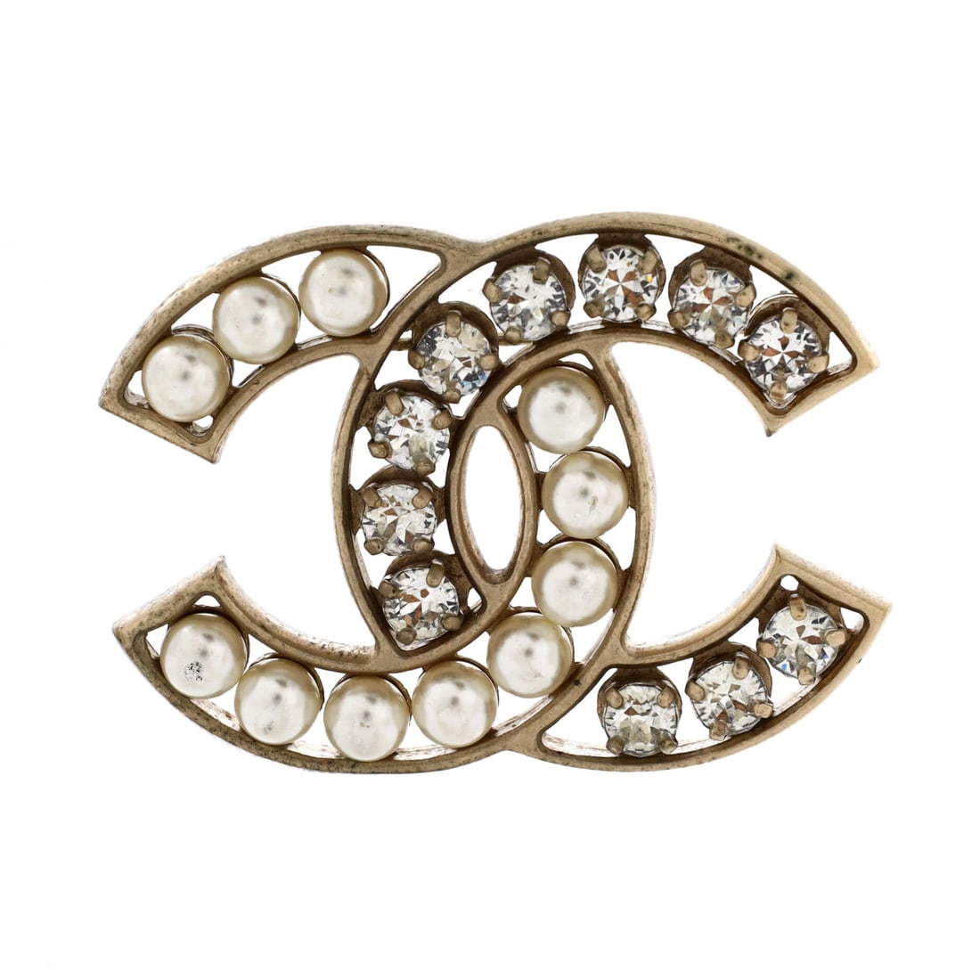 Chanel CC Brooch Metal with Crystals and Faux Pearls (1 of 3)