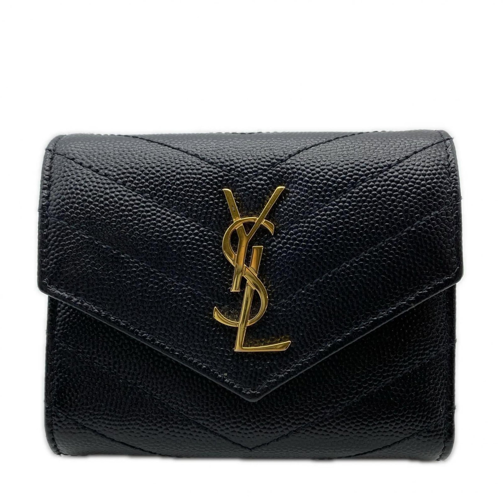 Saint Laurent Yves Wallet Leather Tri Fold: Saint Laurent Yves Wallet Leather Tri Fold The Saint Laurent Yves Wallet Leather Tri Fold boasts sleek, tri-fold design in rich black leather. With its classic dimensions and durable construction, it