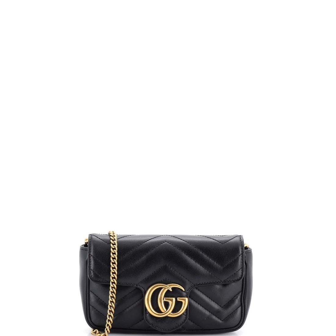 Matelasse leather flap bag Gucci super mini GG Marmont: Matelasse leather flap bag Gucci super mini GG Marmont The Gucci Super Mini GG Marmont Matelasse Leather Flap Bag boasts sleek, sophisticated design with its signature interlocking Gs and iconic