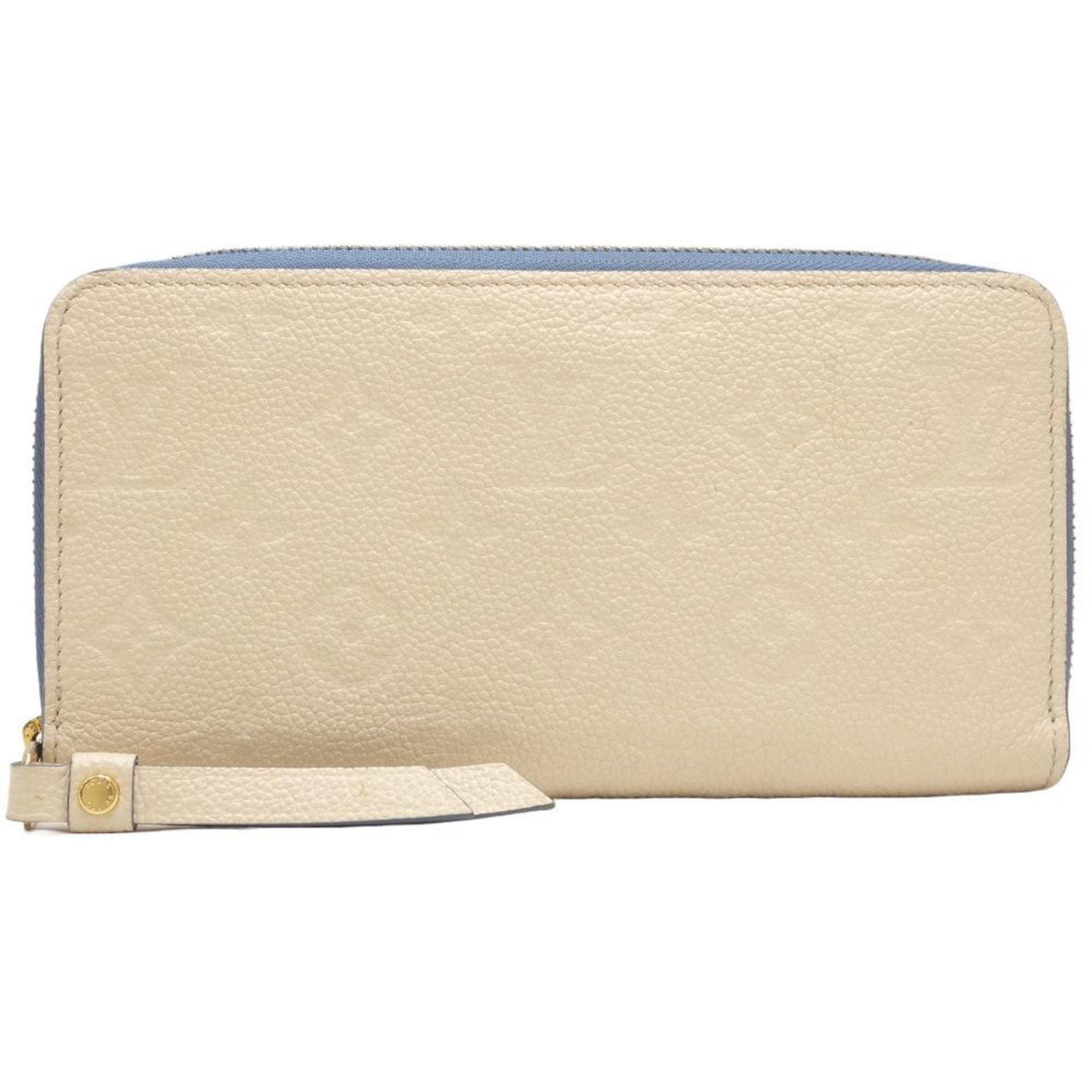 Long Wallet Leather Bi Fold Louis Vuitton: Long Wallet Leather Bi Fold Louis Vuitton Blue Jean and Cream Long Wallet by Louis Vuitton features a bi-fold design made from high-quality leather, bearing traces of usage with minor scratches and
