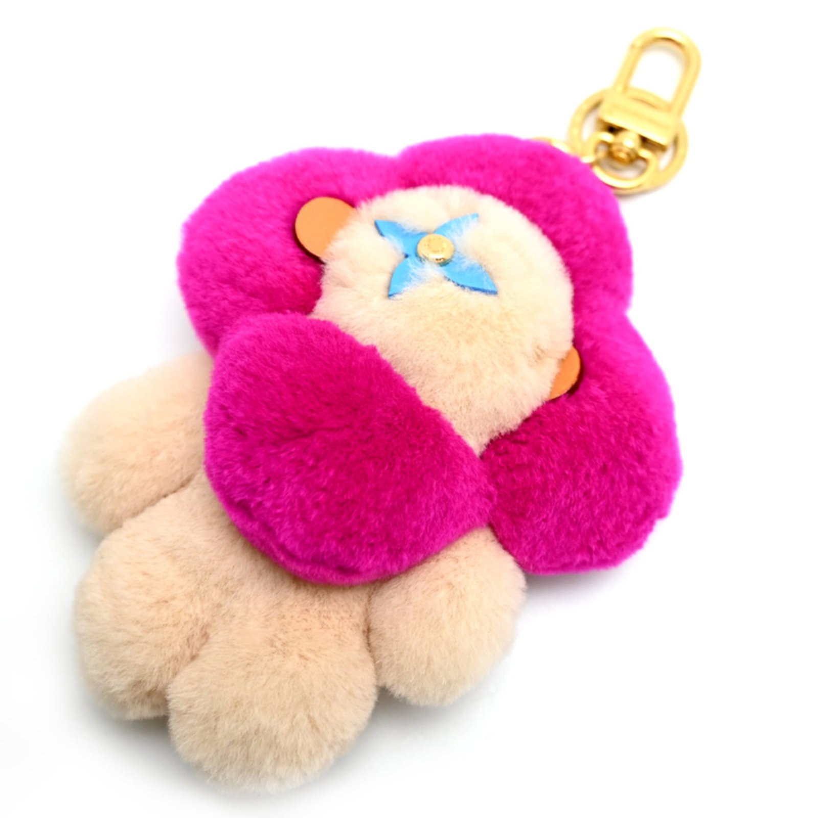 Louis Vuitton Keyring Leather: Louis Vuitton Keyring Leather Beige or Pink Louis Vuitton Keyring Leather, measuring 21cm x 12.5cm x 6cm, made from genuine leather and featuring a mink fur trim. The keyring has some scratches and