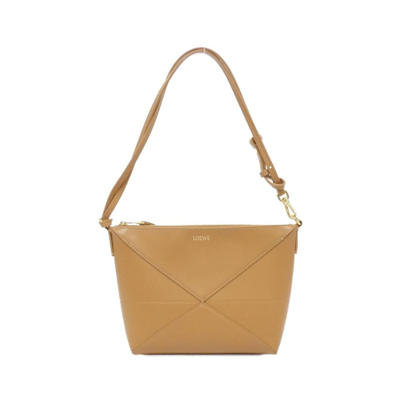 Shoulder Bag Leather by Loewe: Shoulder Bag Leather by Loewe This Loewe shoulder bag features high-quality calfskin leather and gold hardware, showcasing the brand's signature style. The bag has been well-cared for with only a few