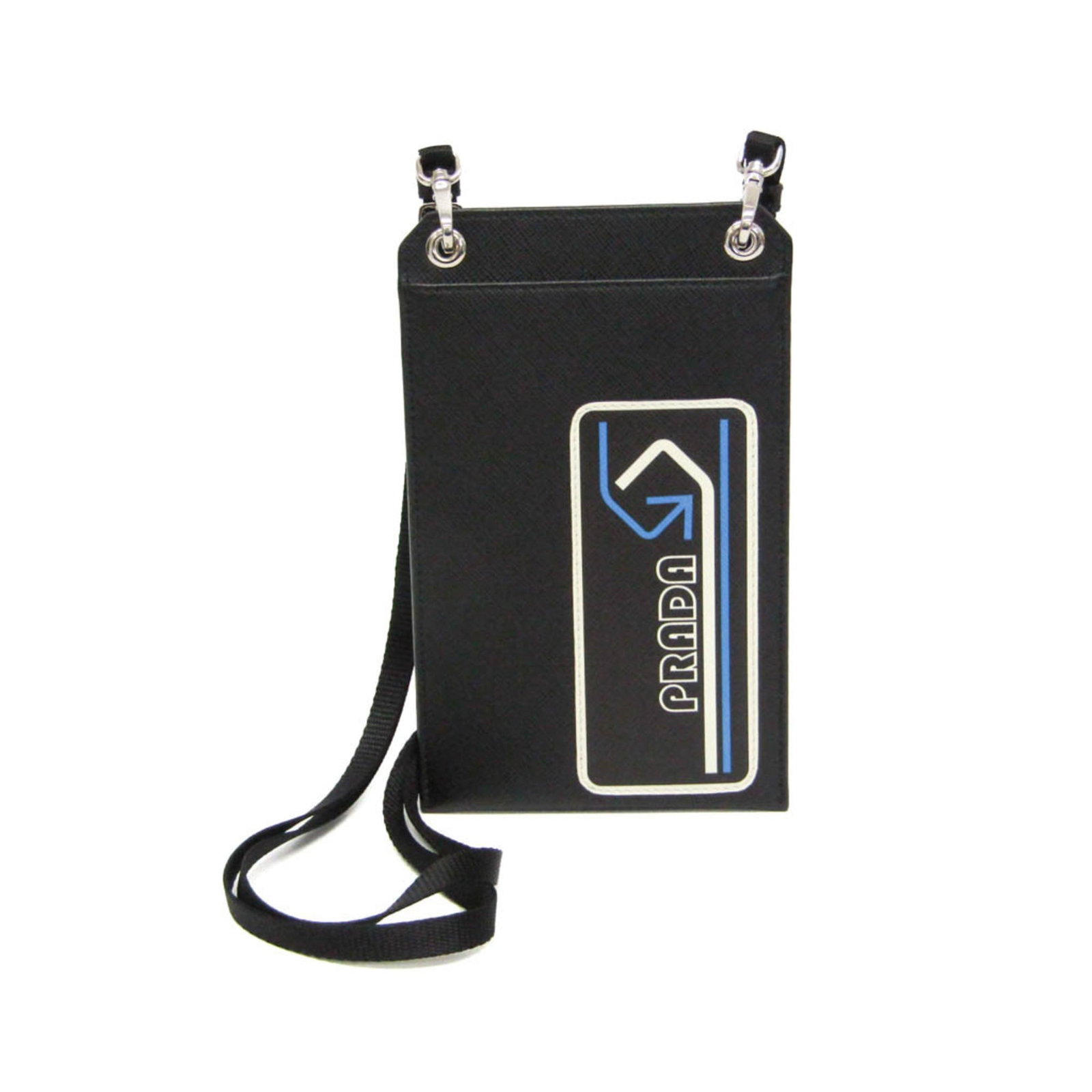 Shoulder bag leather Prada pouch: Shoulder bag leather Prada pouch Black leather Prada shoulder bag with open pocket and card slot, measuring 18.5cm x 11.5cm x 1cm in size, presented in like new condition with hardly any traces of
