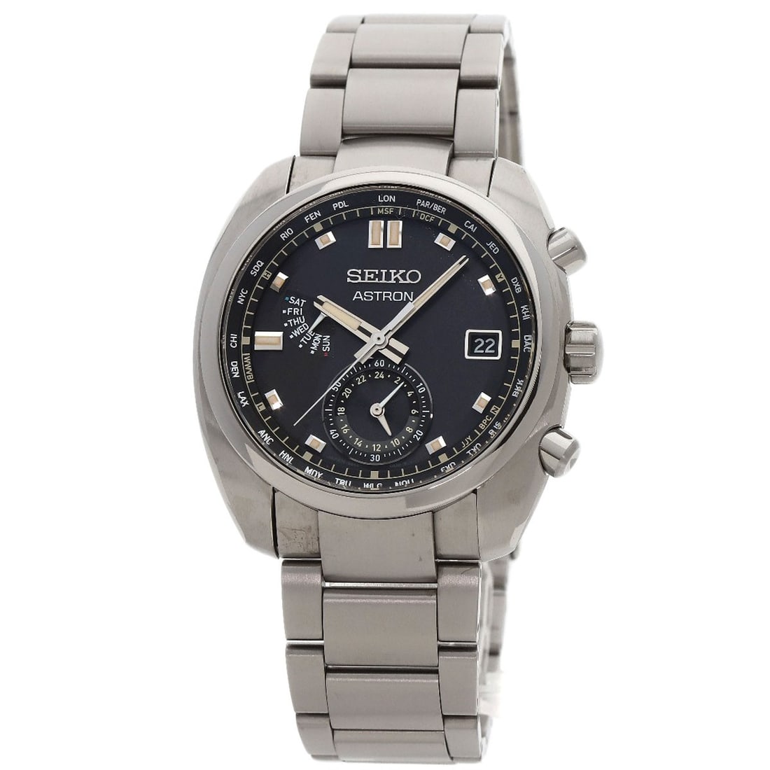 Seiko Astron Watches Sbxy003 Titanium/ Titanium: Seiko Astron Watches Sbxy003 Titanium/ Titanium Titanium case and silver bezel add a sleek, modern touch to this Seiko Astron watch. Powered by solar energy, it's a convenient and eco-friendly