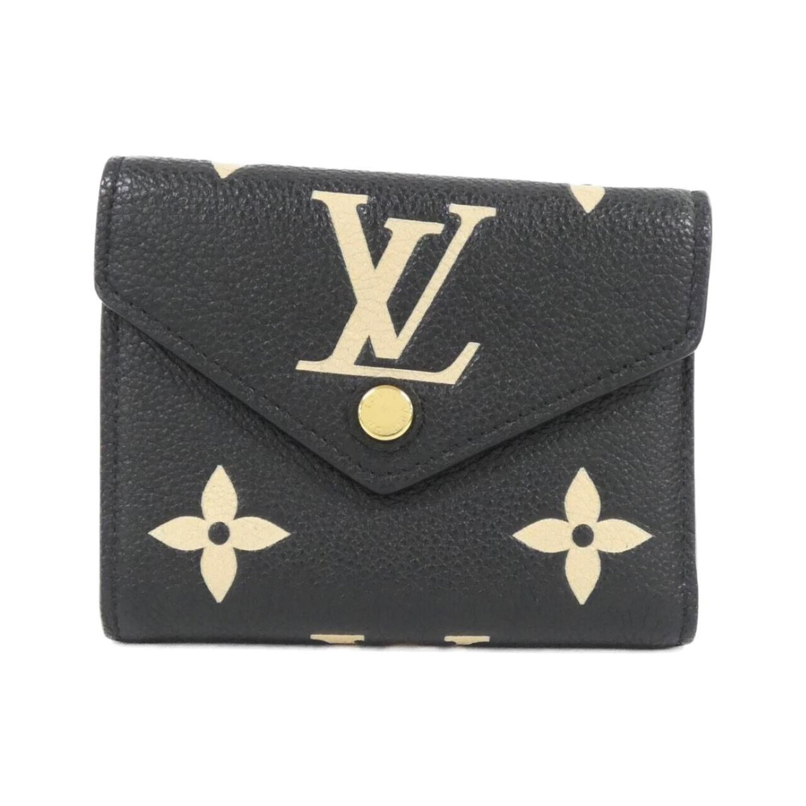 Louis Vuitton Wallet (Tri-Fold) Leather: Louis Vuitton Wallet (Tri-Fold) Leather Used Louis Vuitton Tri-Fold Wallet in Bicolor, Black Calfskin Leather. This tri-fold wallet features the iconic LV design and has a rich, worn look from its