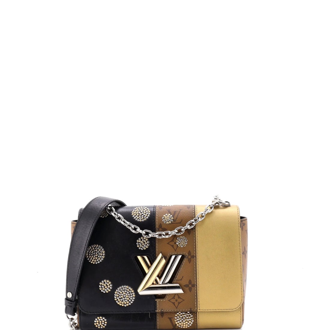 Louis Vuitton Twist Limited Edition Studded Handbag Monogram Reverse Canvas: Louis Vuitton Twist Limited Edition Studded Handbag Monogram Reverse Canvas Black Louis Vuitton Twist Limited Edition Studded Handbag Monogram Reverse Canvas features a unique studded design and rever
