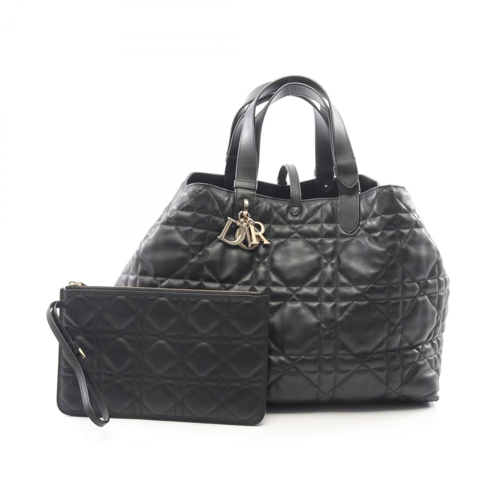Christian Dior leather tote bag pouch handbag: Christian Dior leather tote bag pouch handbag Black leather Christian Dior tote bag pouch handbag with a few traces of usage, some scratches and dirt visible. Overall in very good condition,