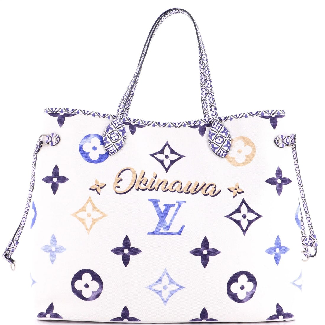 Cities by Louis Vuitton Neverfull NM Monogram Tote Limited Edition Pool: Cities by Louis Vuitton Neverfull NM Monogram Tote Limited Edition Pool Blue canvas coated Louis Vuitton Neverfull NM Monogram Tote with a limited edition pool design. This iconic bag features a