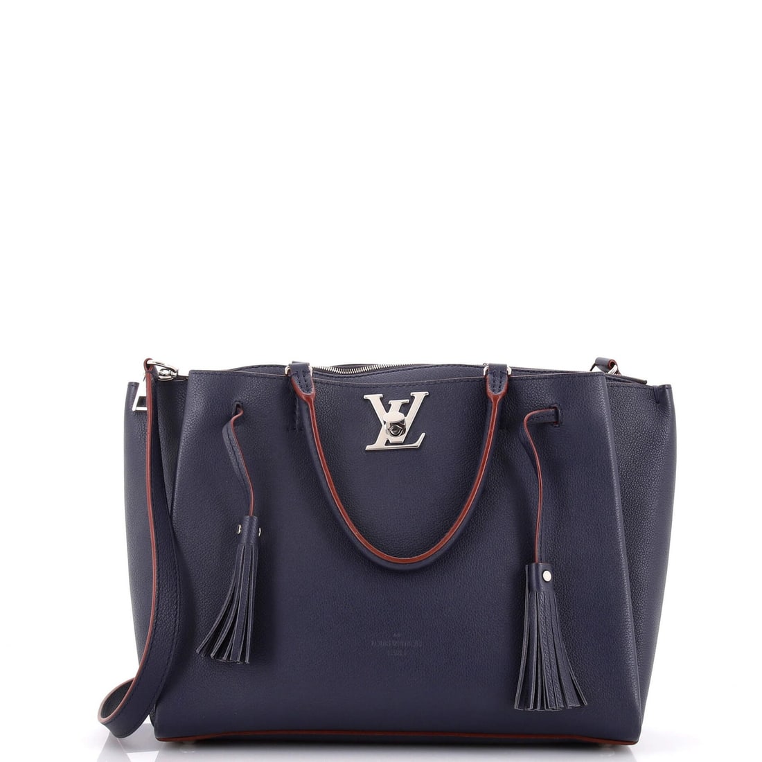 Lockmeto Leather Handbag Louis Vuitton: Lockmeto Leather Handbag Louis Vuitton Blue Lockmeto Leather Handbag by Louis Vuitton, featuring a classic satchel design with a signature blue exterior and red interior. The bag boasts a silver hardw