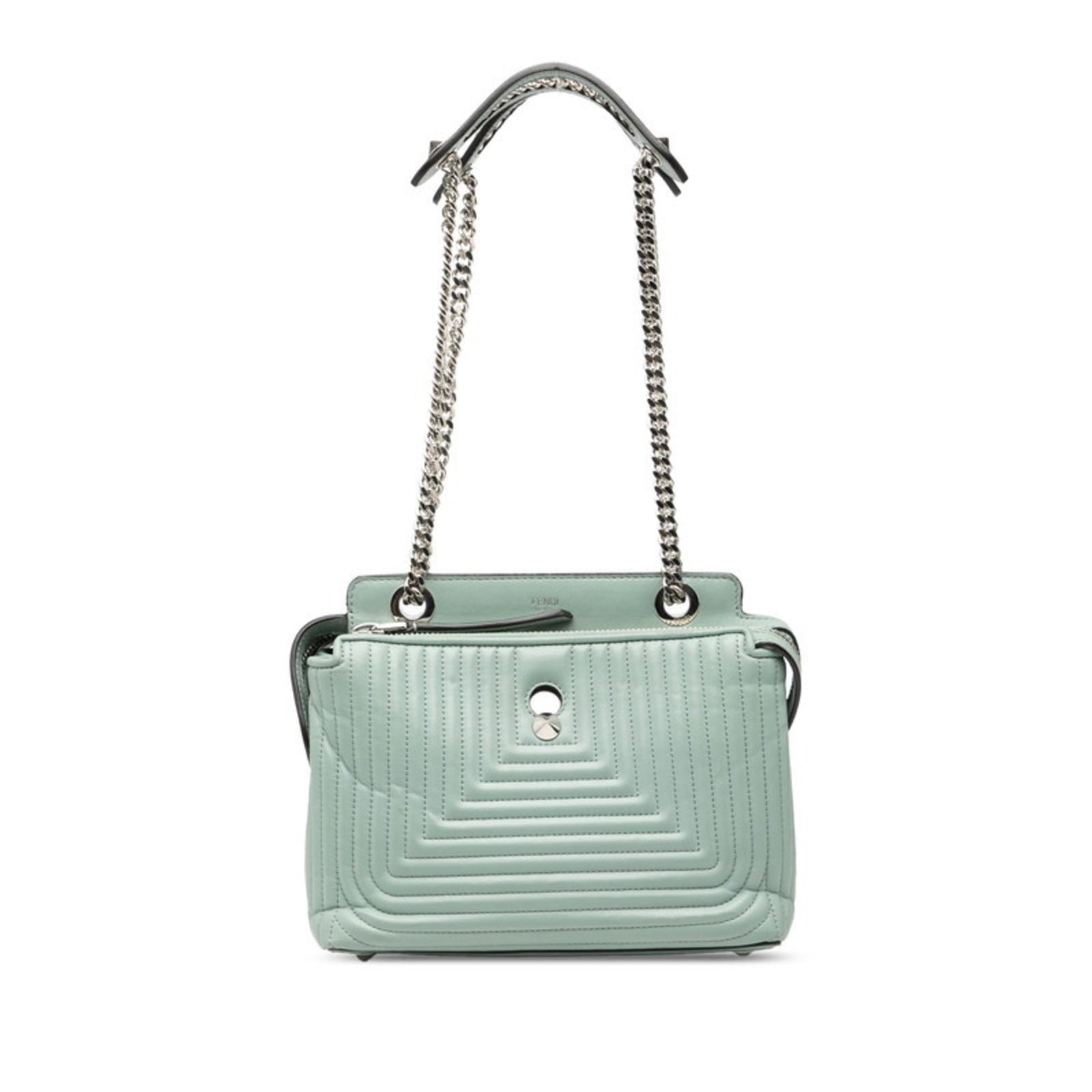 Fendi Shoulder Bag Leather: Fendi Shoulder Bag Leather Light blue Fendi shoulder bag with leather material, bearing traces of usage and minor scratches. The bag measures 16cm x 23cm x 10cm and has been used but remains in good