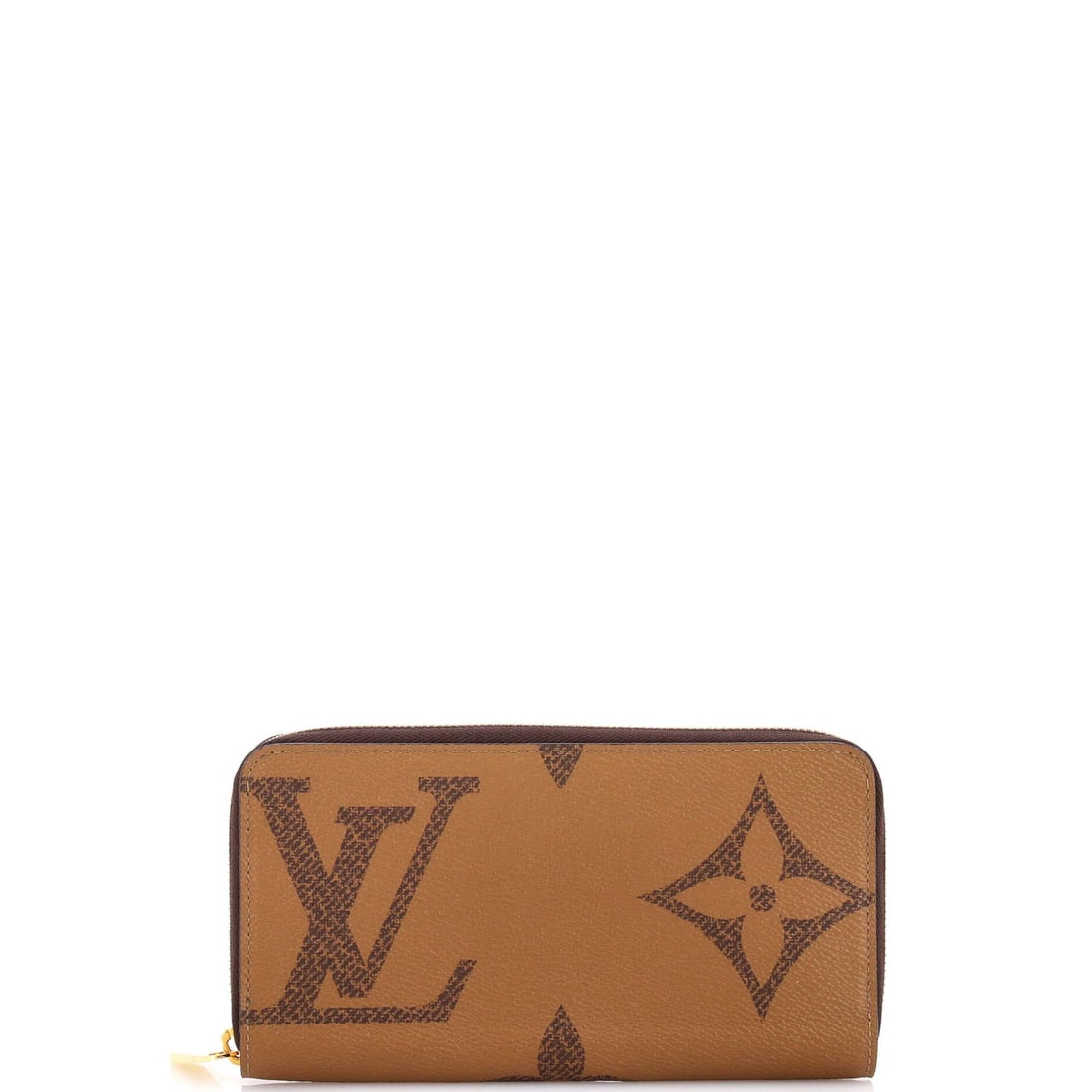 Giant Zippy Wallet Louis Vuitton Reverse Monogram: Giant Zippy Wallet Louis Vuitton Reverse Monogram Brown canvas coated Louis Vuitton Reverse Monogram Giant Zippy Wallet with gold hardware, featuring a black leather interior and light scuffs on the