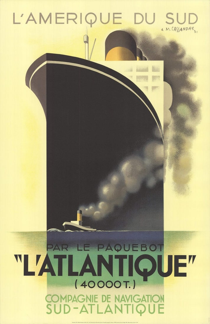 L'Atlantique Cassandre A M Vintage 39.25" X 25.5" Lithograph Black Yellow: L'Atlantique Cassandre A M Vintage 39.25" X 25.5" Lithograph Black Yellow Item Specifics: Artist: A.M. Cassandre Brand: Cassandre A.M. Country/Region Of Origin: France Exact Year: 1996 Height: 39.25 I