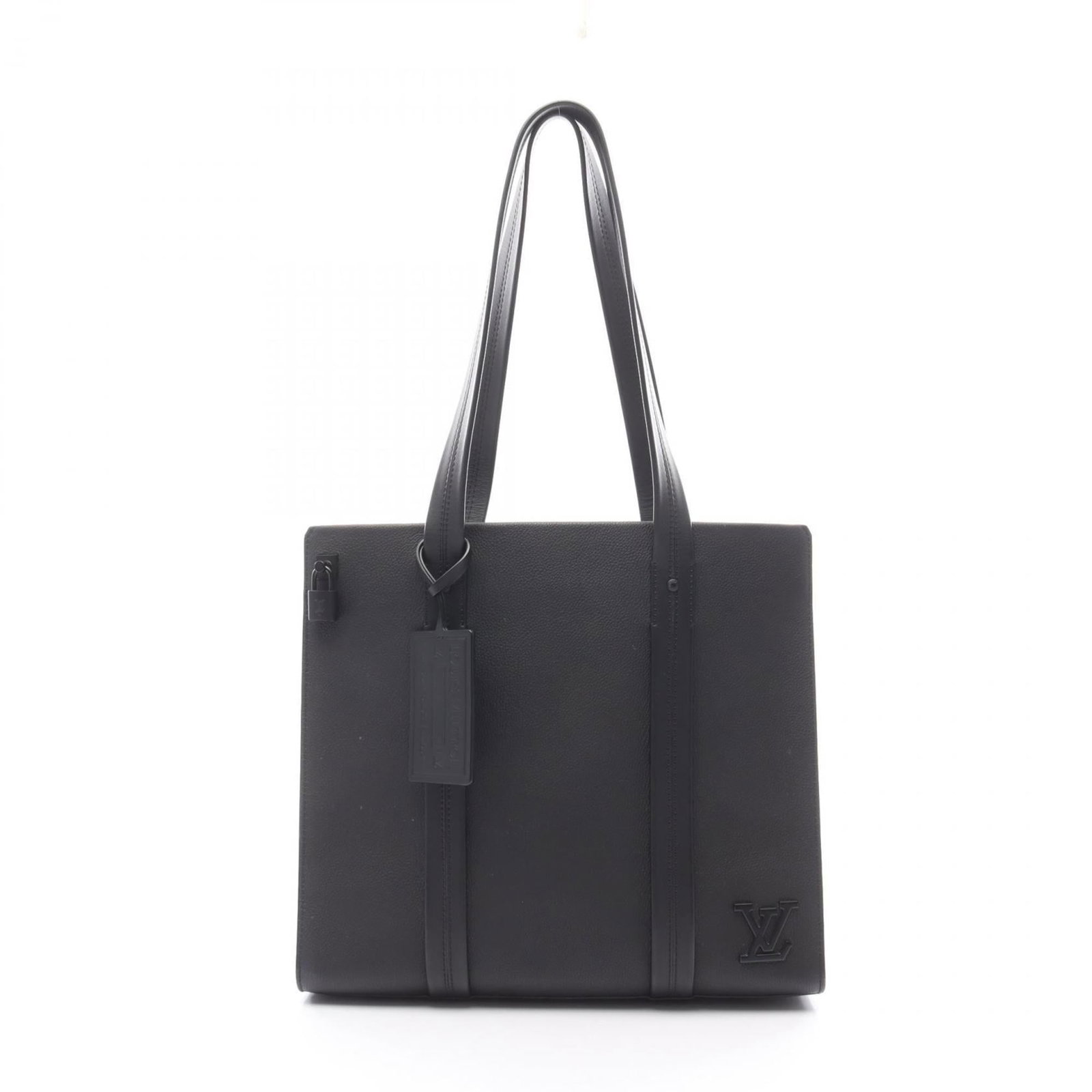 Louis Vuitton Tote Bag Leather: Louis Vuitton Tote Bag Leather Black leather tote bag from Louis Vuitton, measuring 32cm x 36cm x 12cm. The bag features some scratches and dirt, with a few traces of usage visible, but remains in
