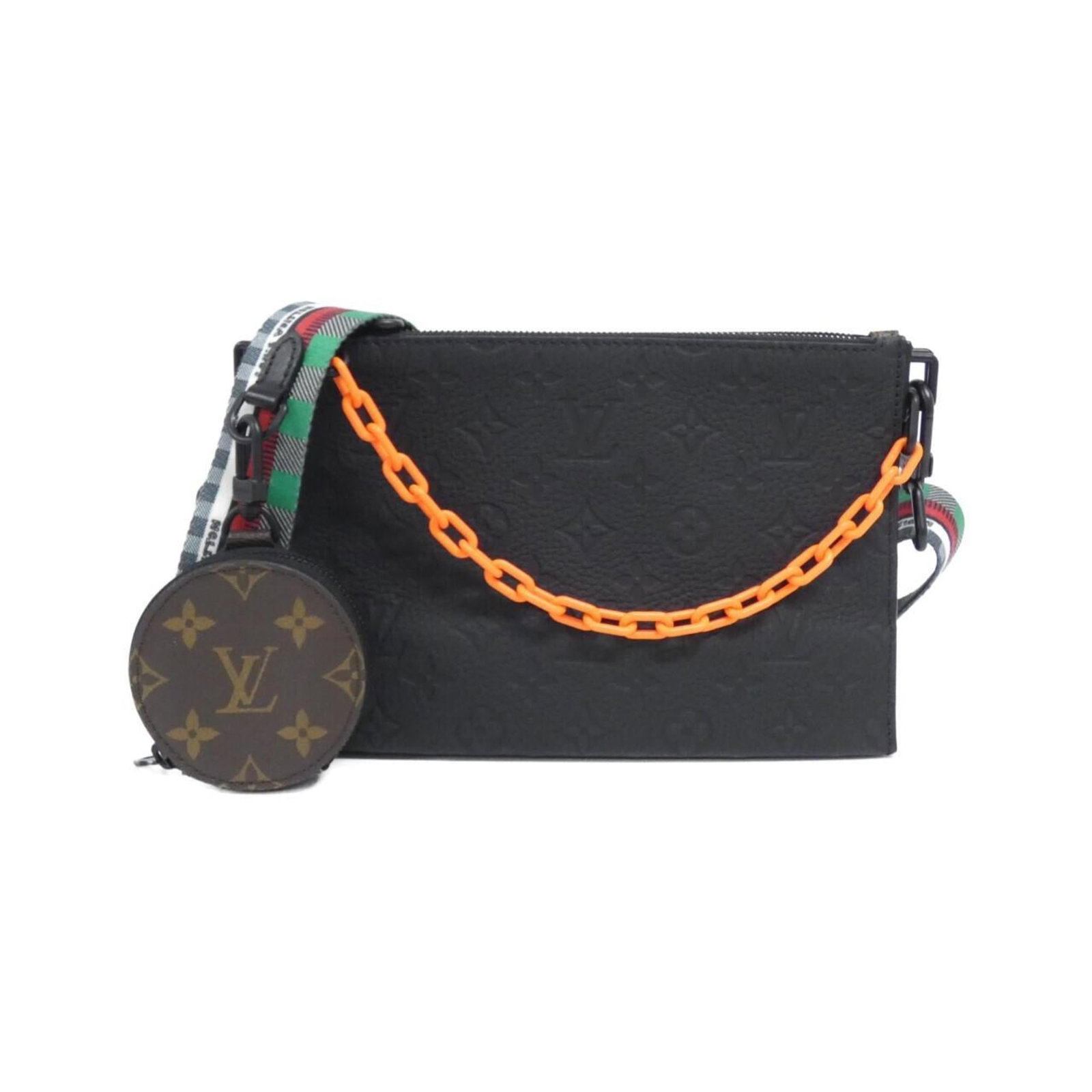 Louis Vuitton Handbag Pouch Shoulder Bag Coated Canvas Leather: Louis Vuitton Handbag Pouch Shoulder Bag Coated Canvas Leather Coated canvas and leather combine in this Louis Vuitton shoulder bag pouch, featuring a classic design with a subtle black and maroon