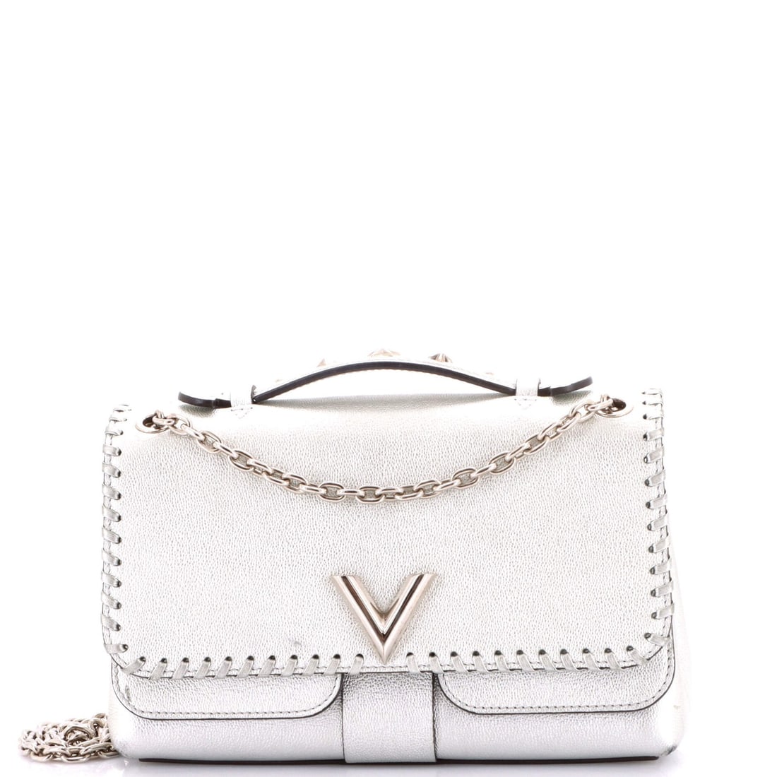 Leather Whipstitch Chain Bag Louis Vuitton: Leather Whipstitch Chain Bag Louis Vuitton The Louis Vuitton Leather Whipstitch Chain Bag boasts a striking metallic exterior and durable leather construction, featuring a signature whipstitch detail.