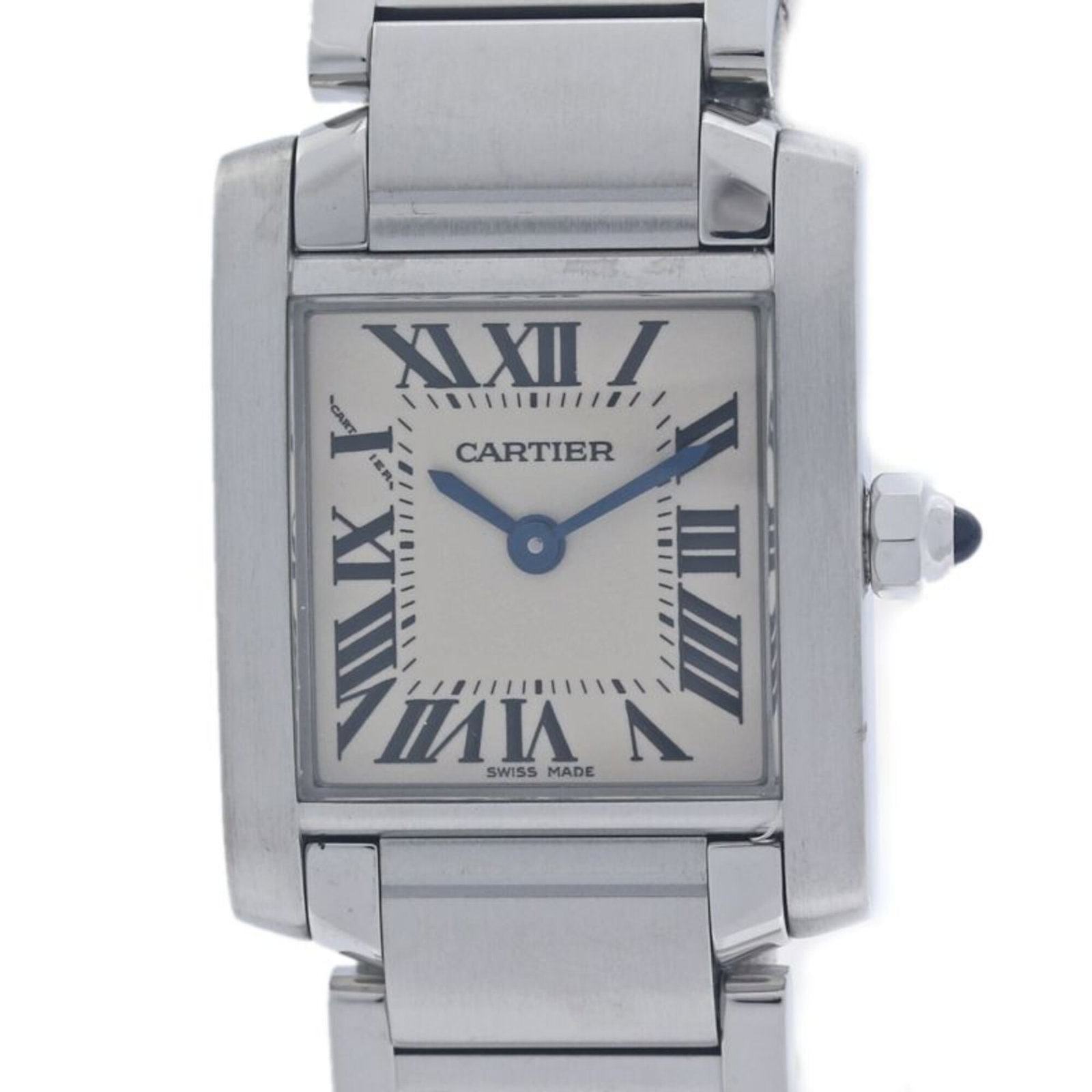 Cartier Wristwatch: Cartier Wristwatch Stainless steel Cartier wristwatch with an ivory dial, featuring a classic design. The watch has a case diameter of 20mm and a band length of 17.5cm, suitable for wrists up to 6.88