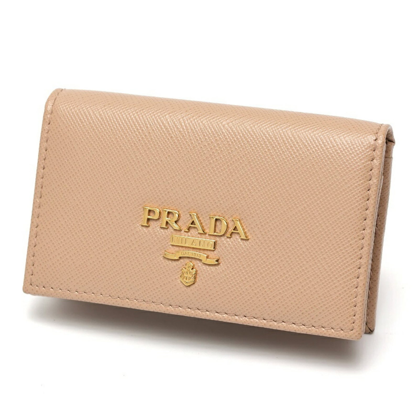 Prada Card Case Leather: Prada Card Case Leather Saffiano leather card case in pink beige from Prada, featuring a few traces of usage and some minor scratches/dirt. The condition is very good overall, with only slight signs