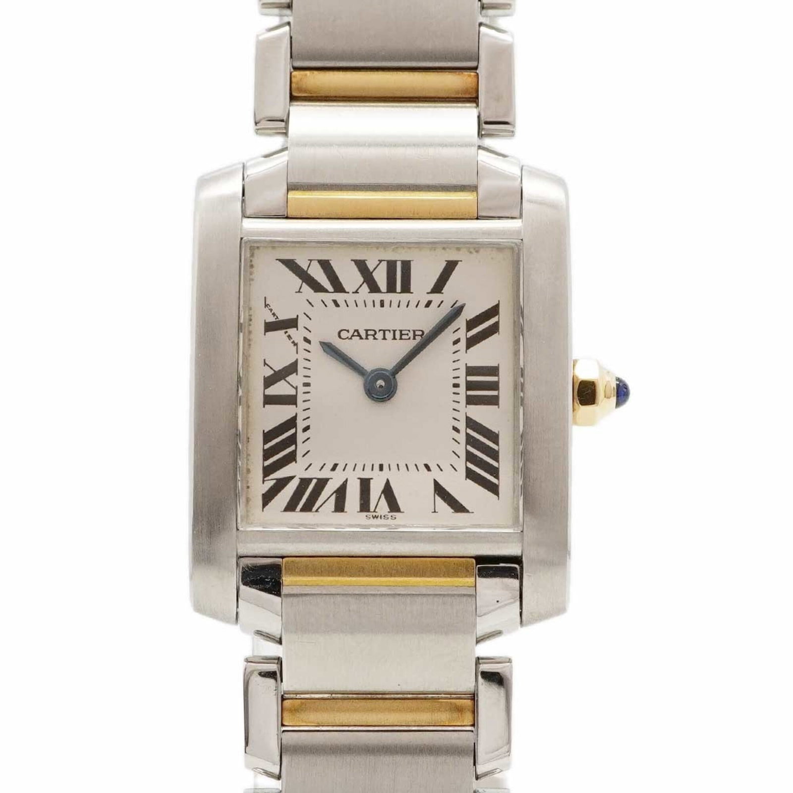 Cartier Wristwatch: Cartier Wristwatch Stainless steel and yellow gold combine in this Cartier wristwatch, featuring a white dial and 20.5mm case diameter. The watch has been worn and shows traces of usage with minor