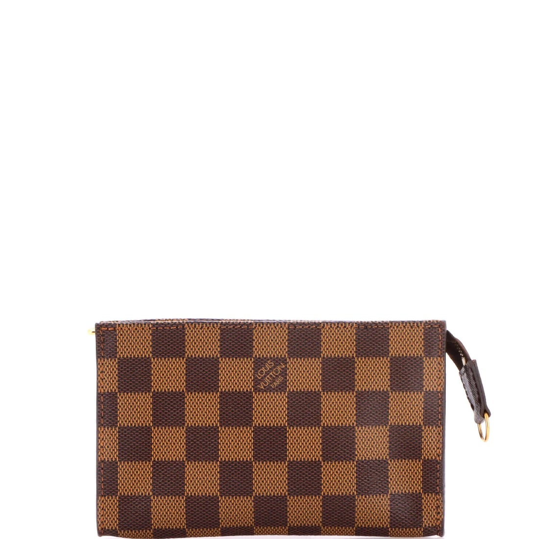 Louis Vuitton Vintage Marais Bucket Pochette Damier: Louis Vuitton Vintage Marais Bucket Pochette Damier Brown canvas coated Damier exterior, classic bucket pochette design with gold hardware and red microfiber interior. The item features some signs of 
